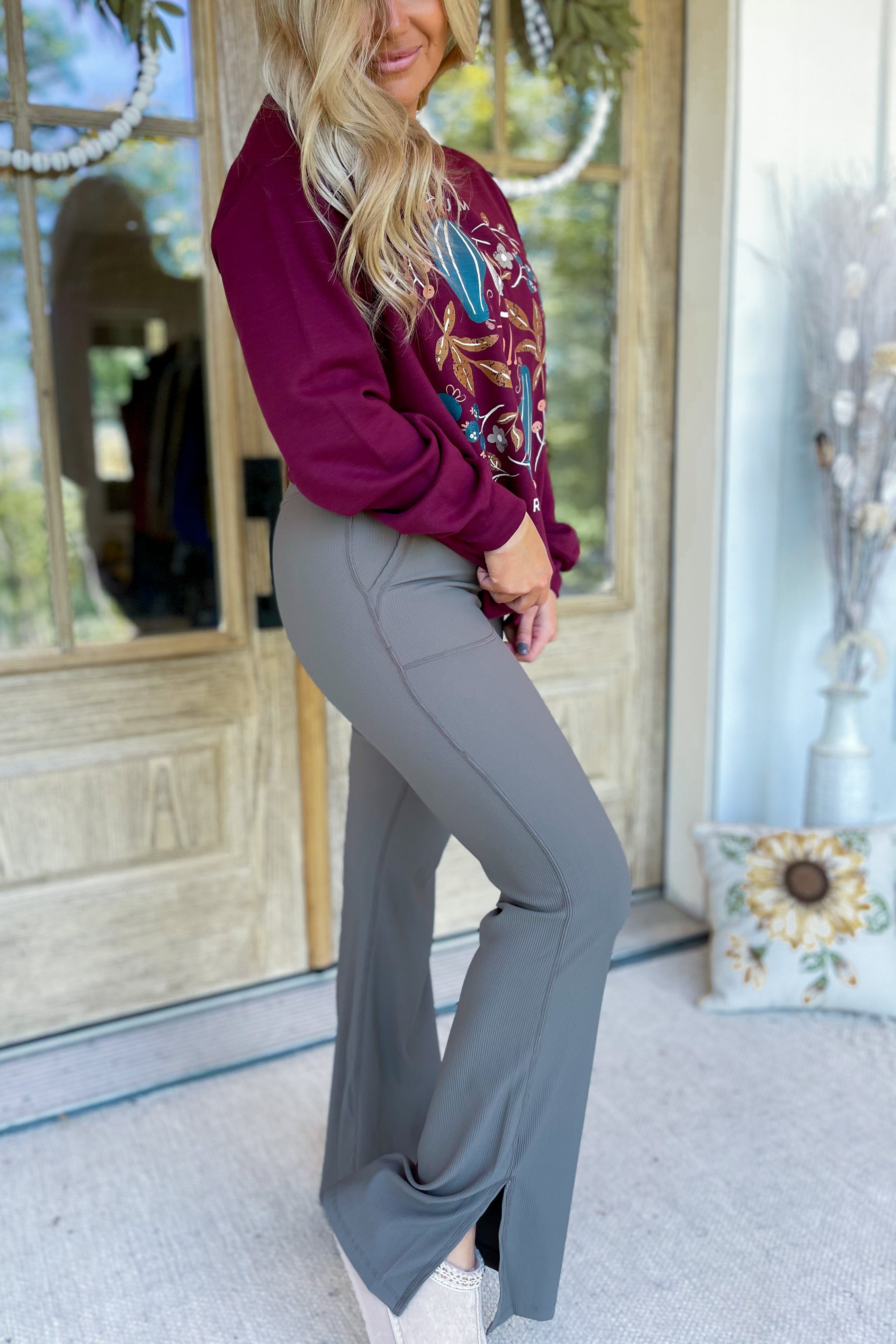 Nicolas Ribbed V High Waist Flare Leggings - Coremarkets