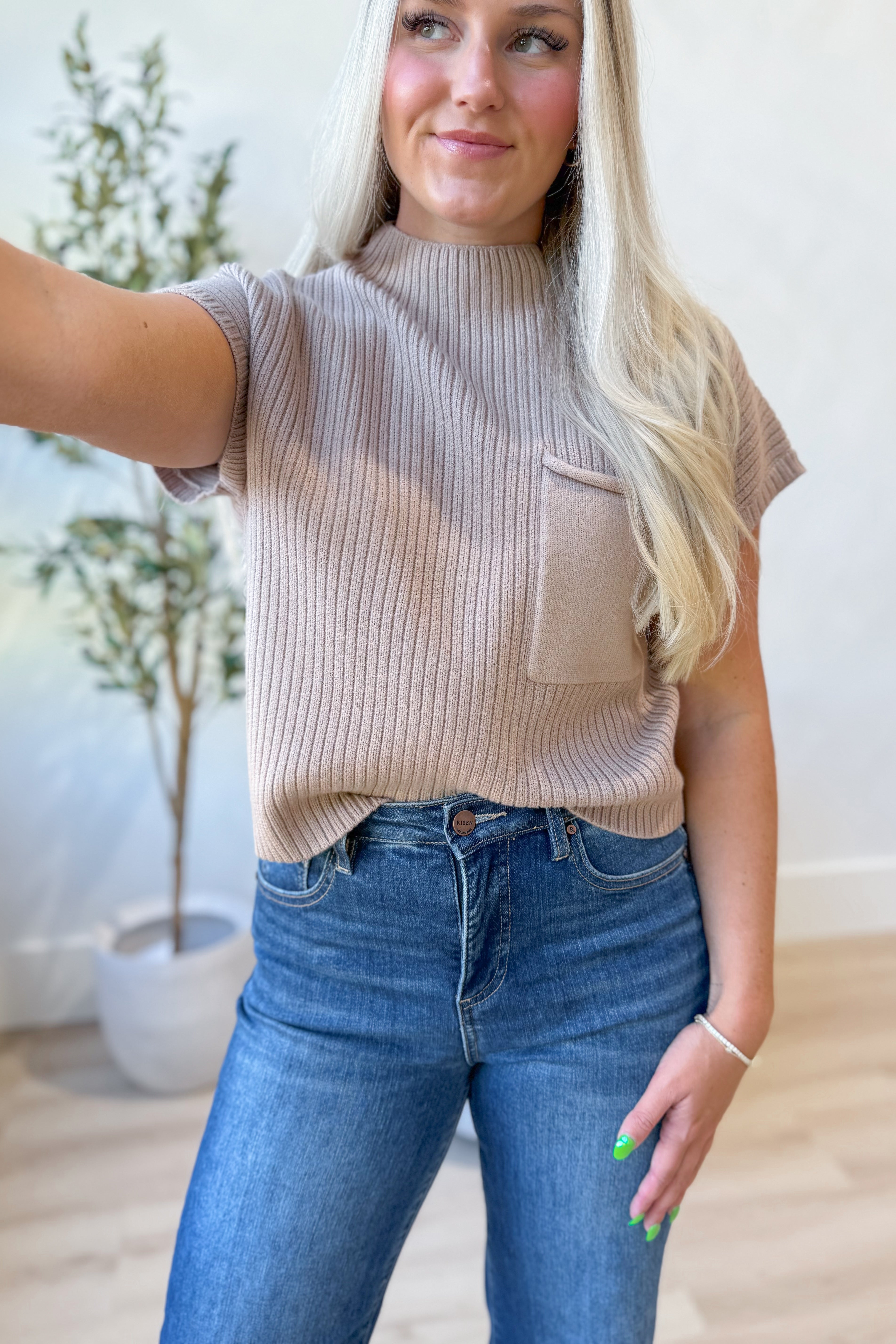 Megan Ribbed Front Pocket Sweater Top - Coremarkets