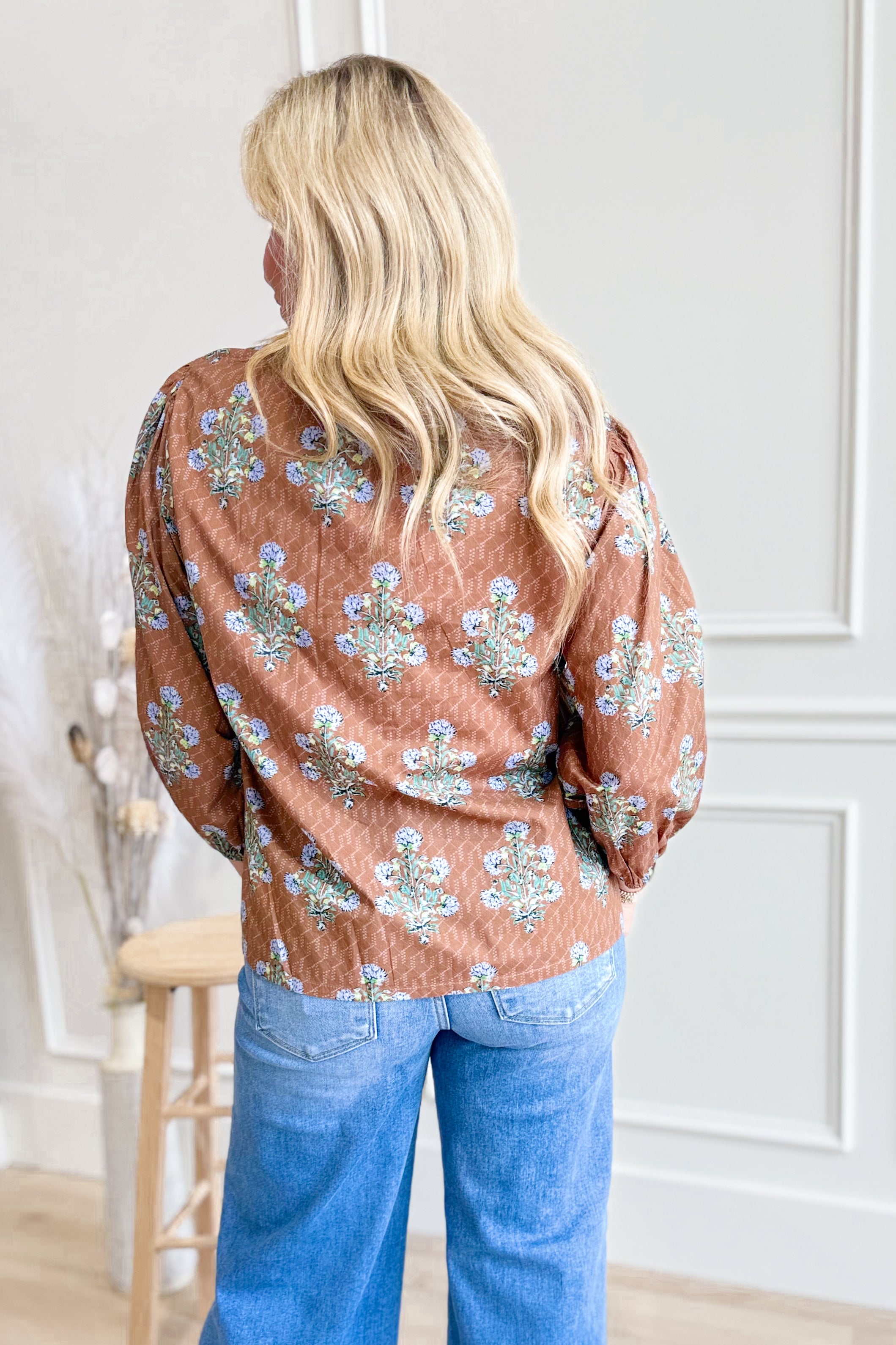 Charlene Mixed Floral Tie Neck Top - Coremarkets