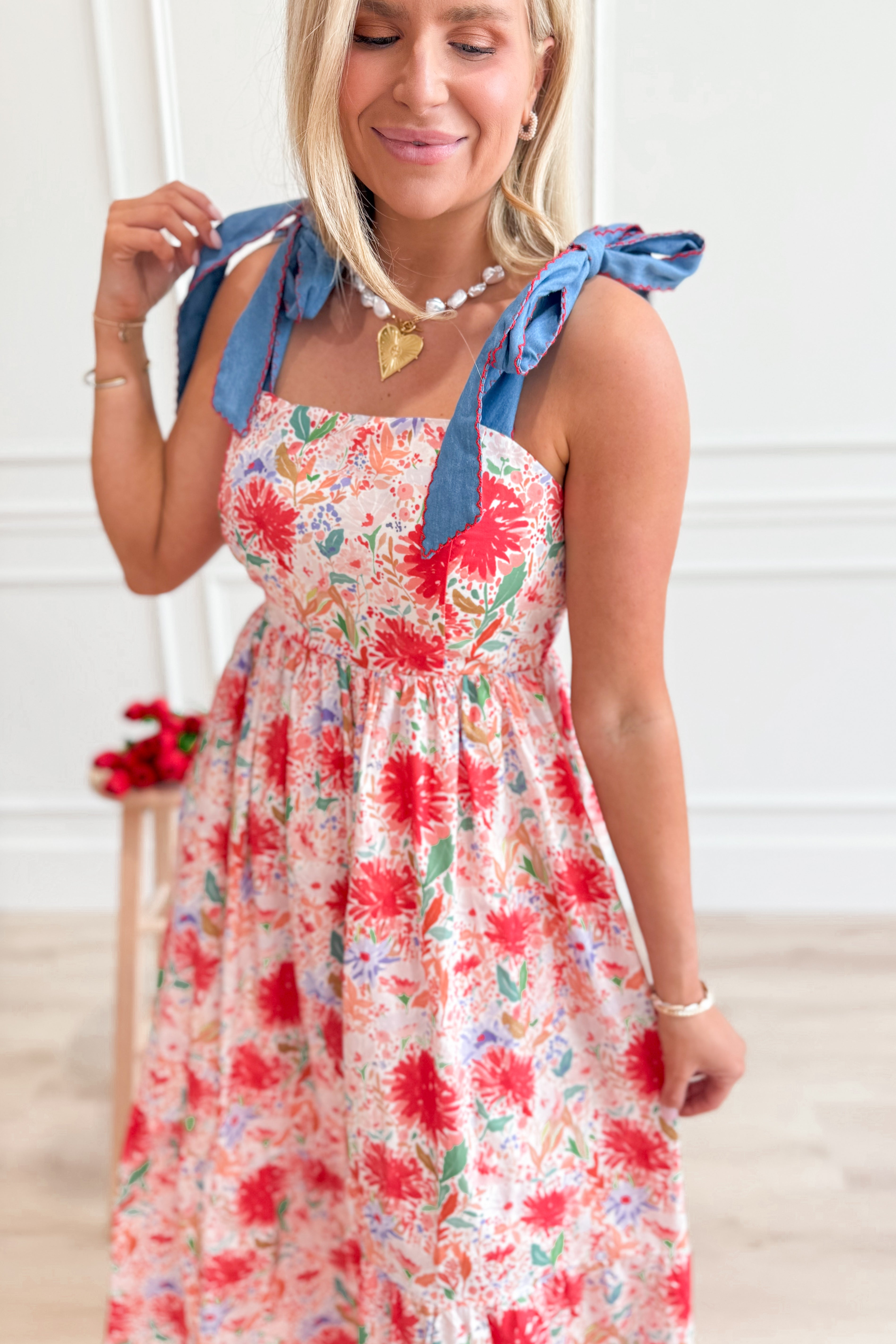 Chrissy Floral Bow Tie Strap Dress - Coremarkets