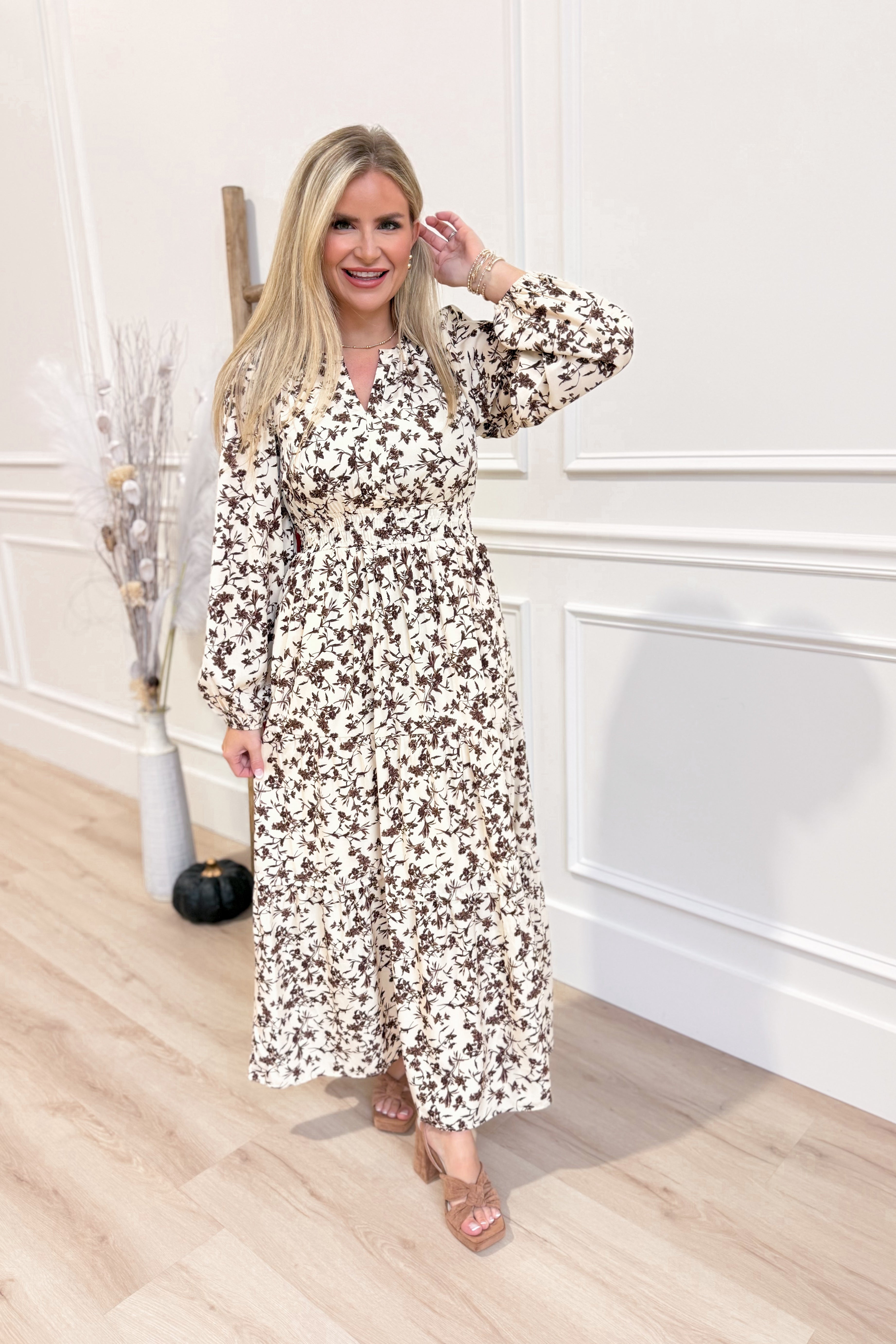 Gracie Floral Printed Midi Dress - Coremarkets