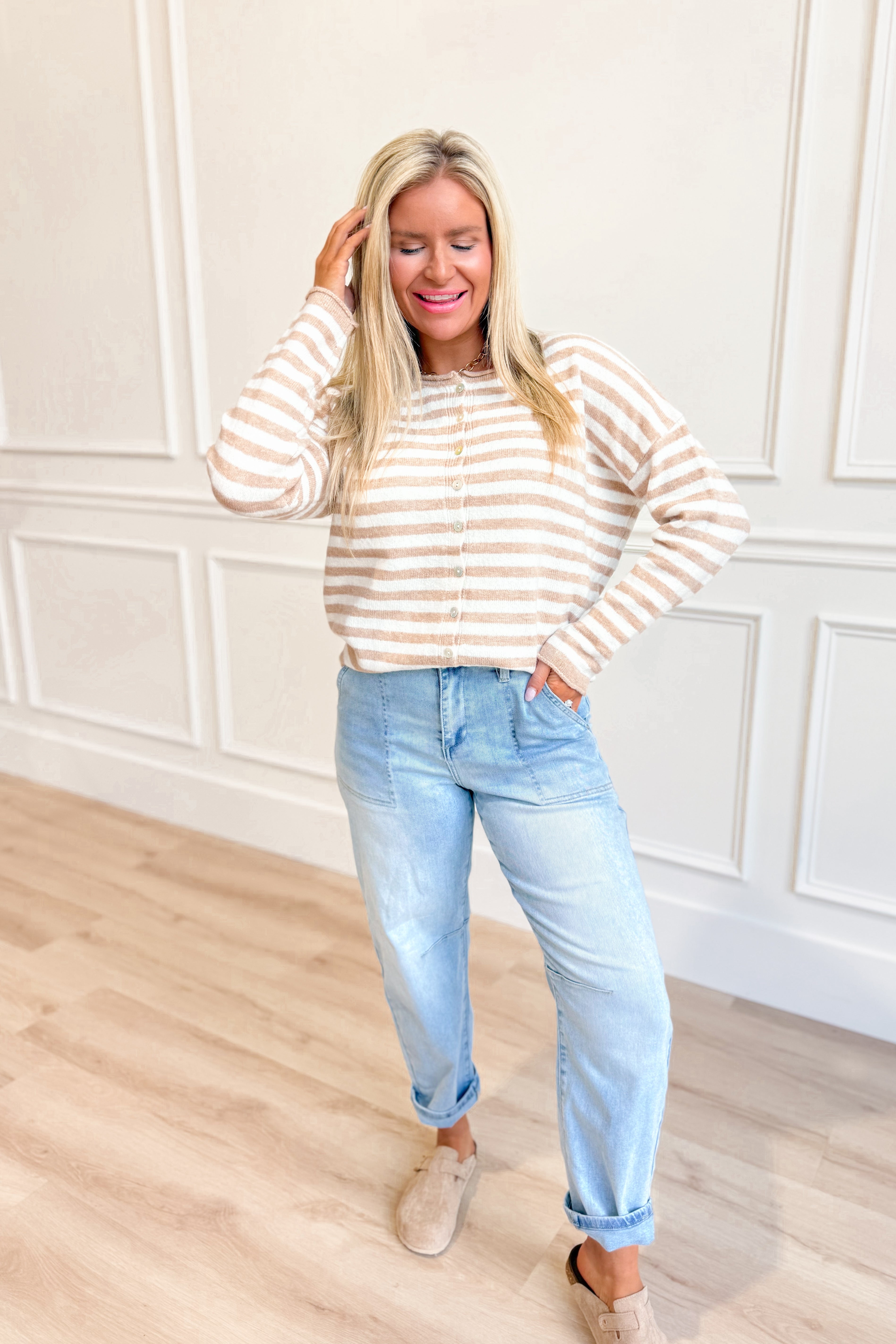 Cori Striped Long Sleeve Cardigan - Coremarkets