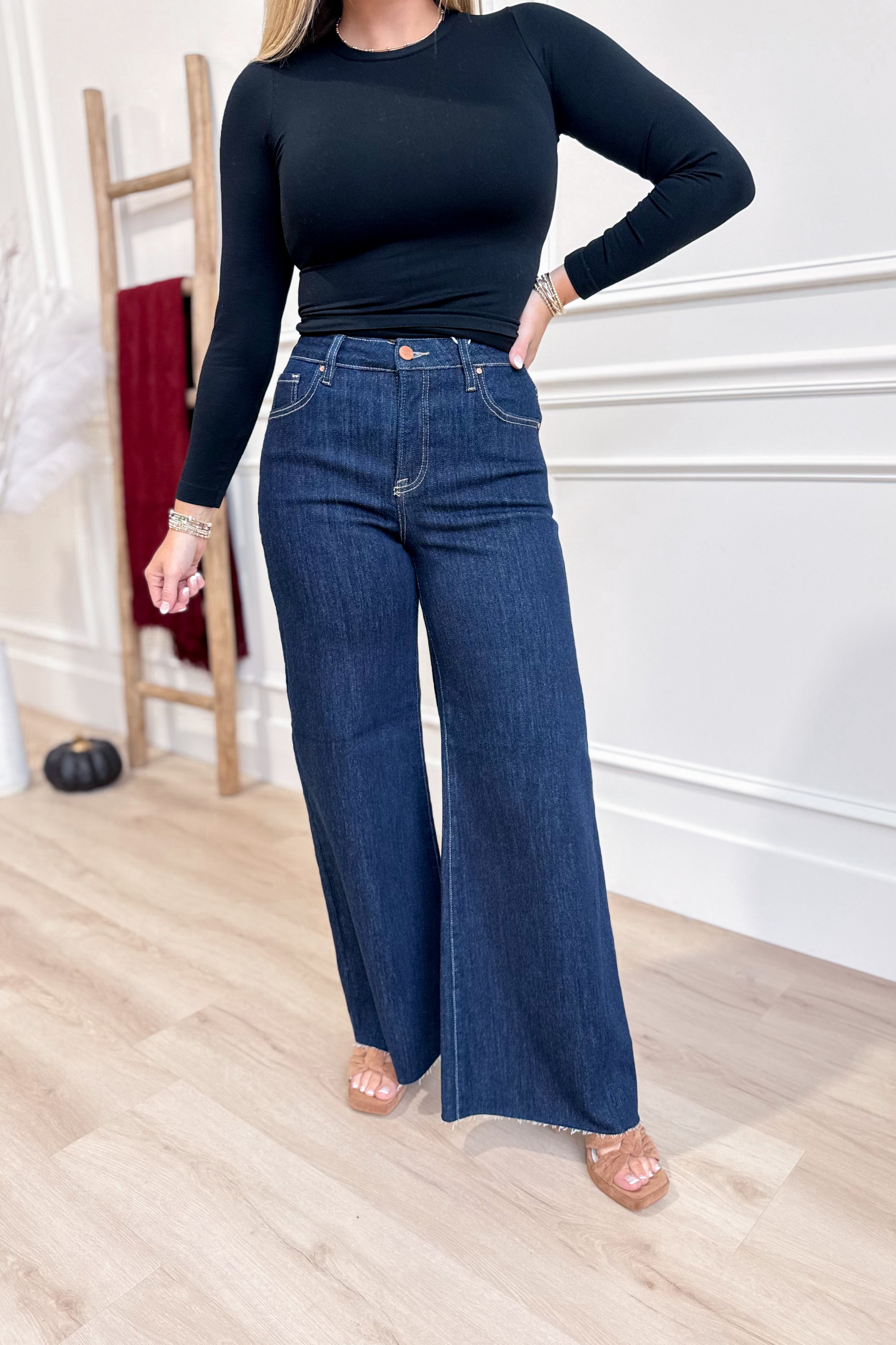 Risen Manny High Rise Tummy Control Gold Palazzo Pant - Coremarkets