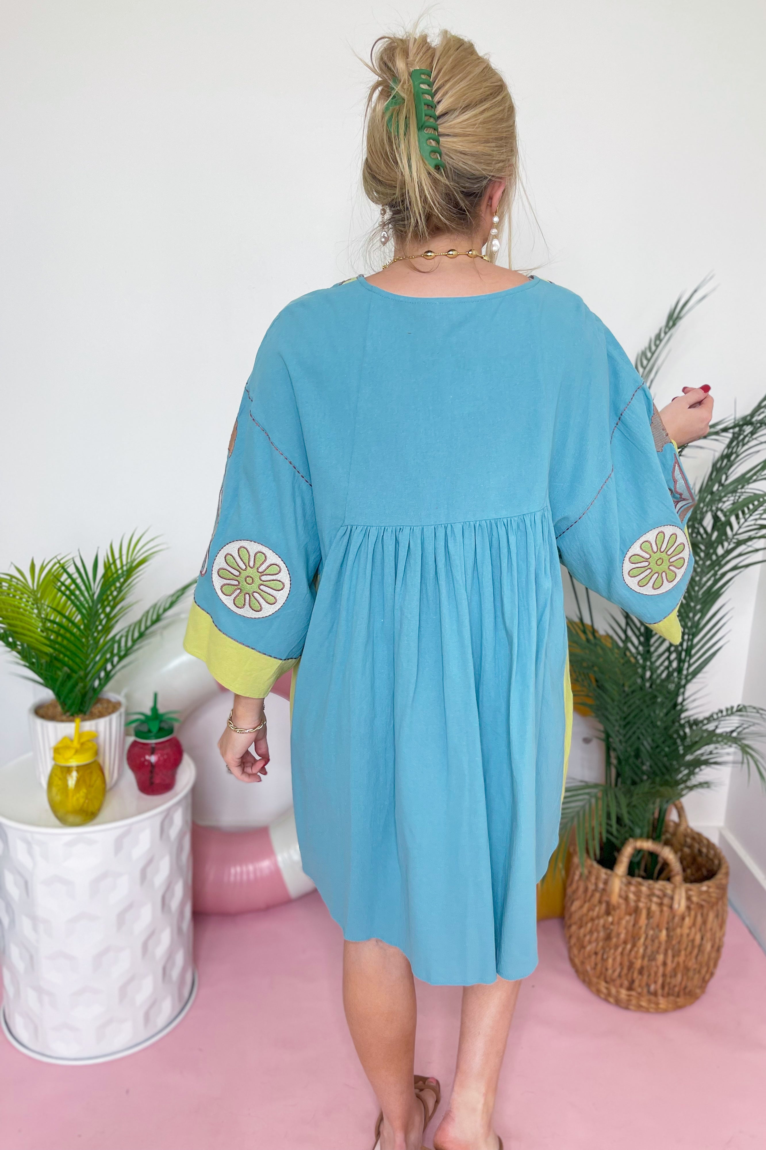 Tucker Embroidered 3/4 Sleeve Dress - Coremarkets
