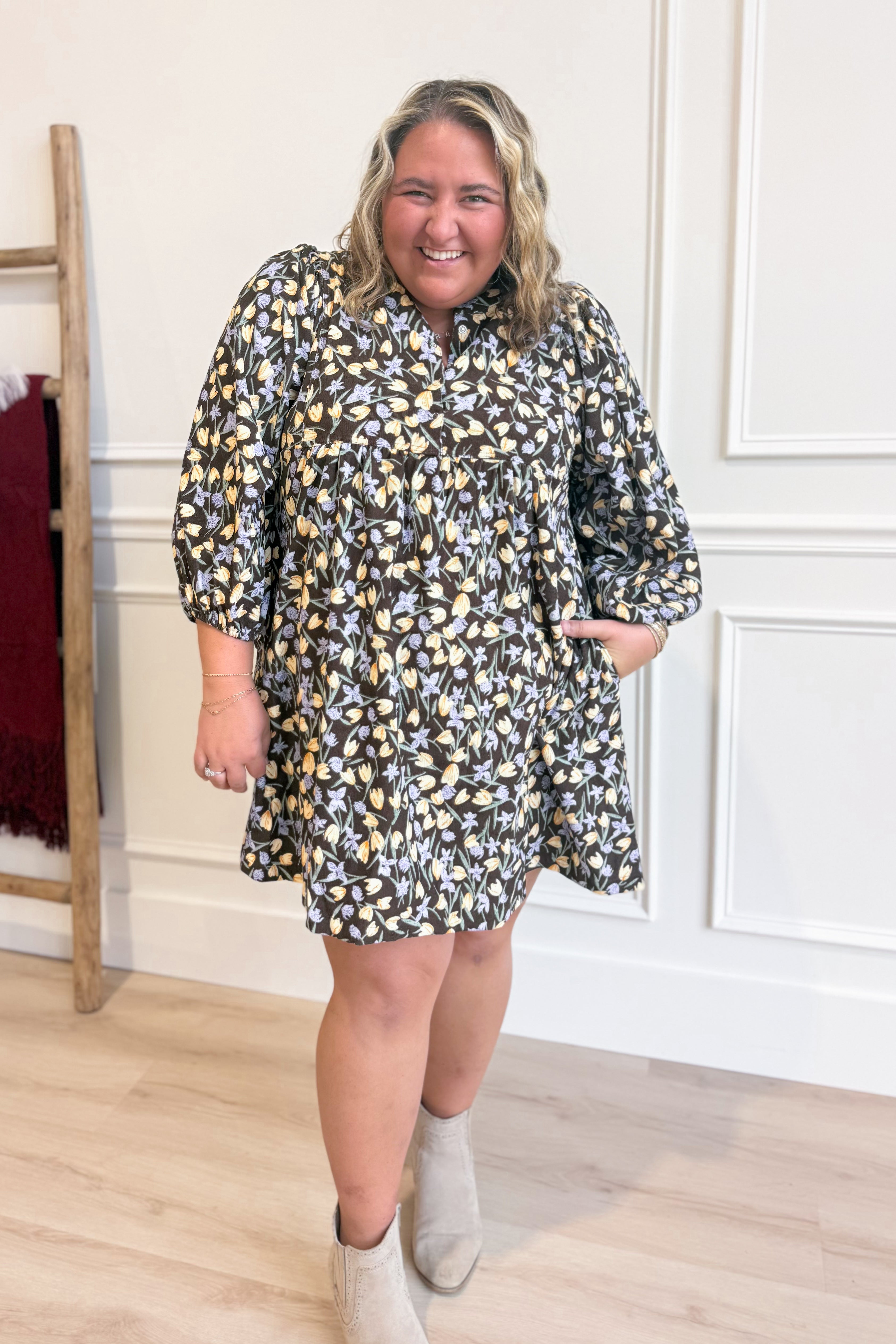 Janie Corduroy Puff Sleeve Dress - Coremarkets