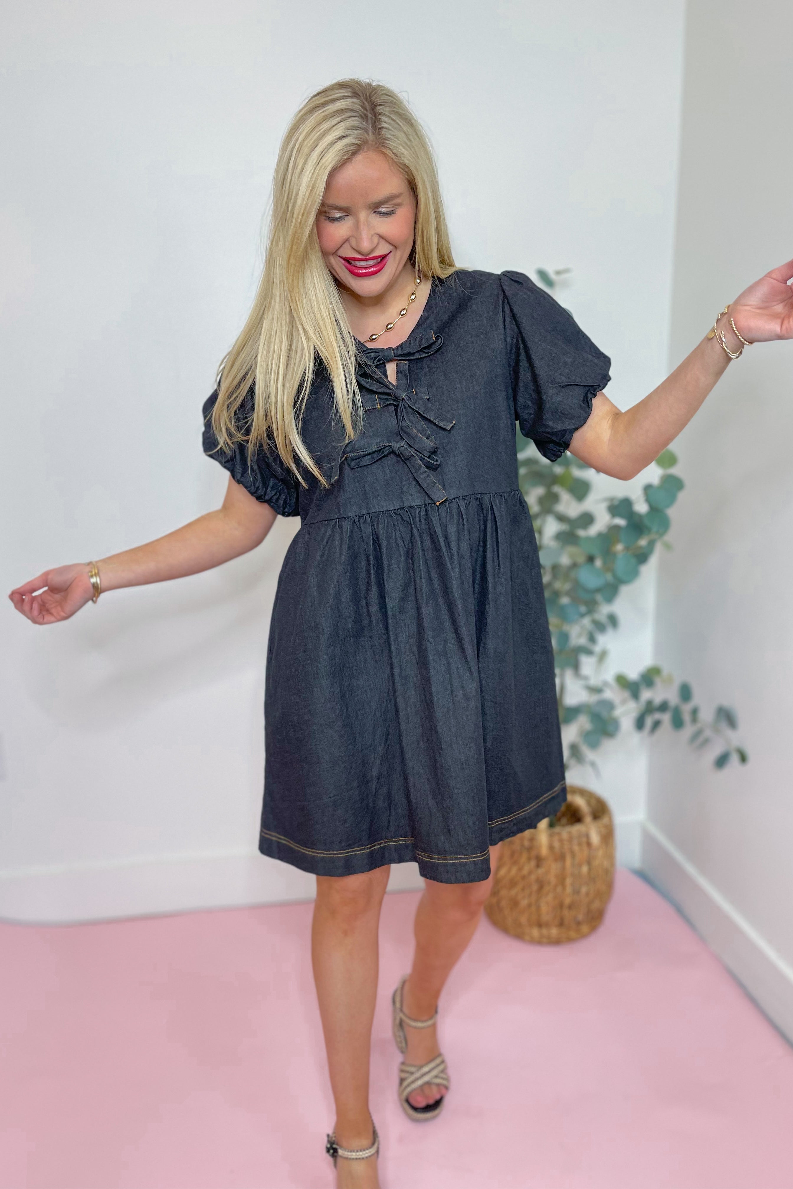 Heather Balloon Sleeve Peplum Dress - Coremarkets