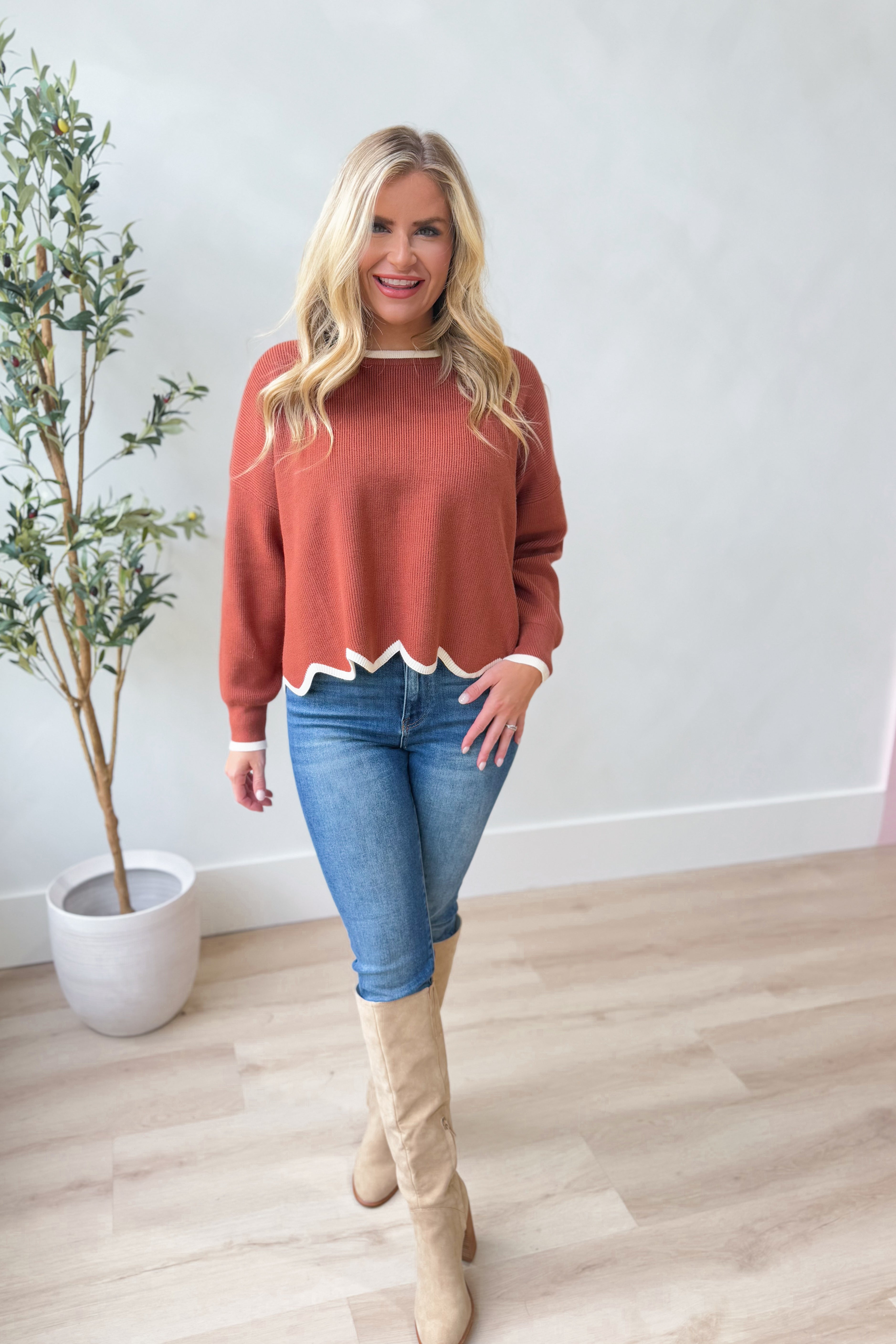 Gracie Long Sleeve Scallop Hem Sweater - Coremarkets