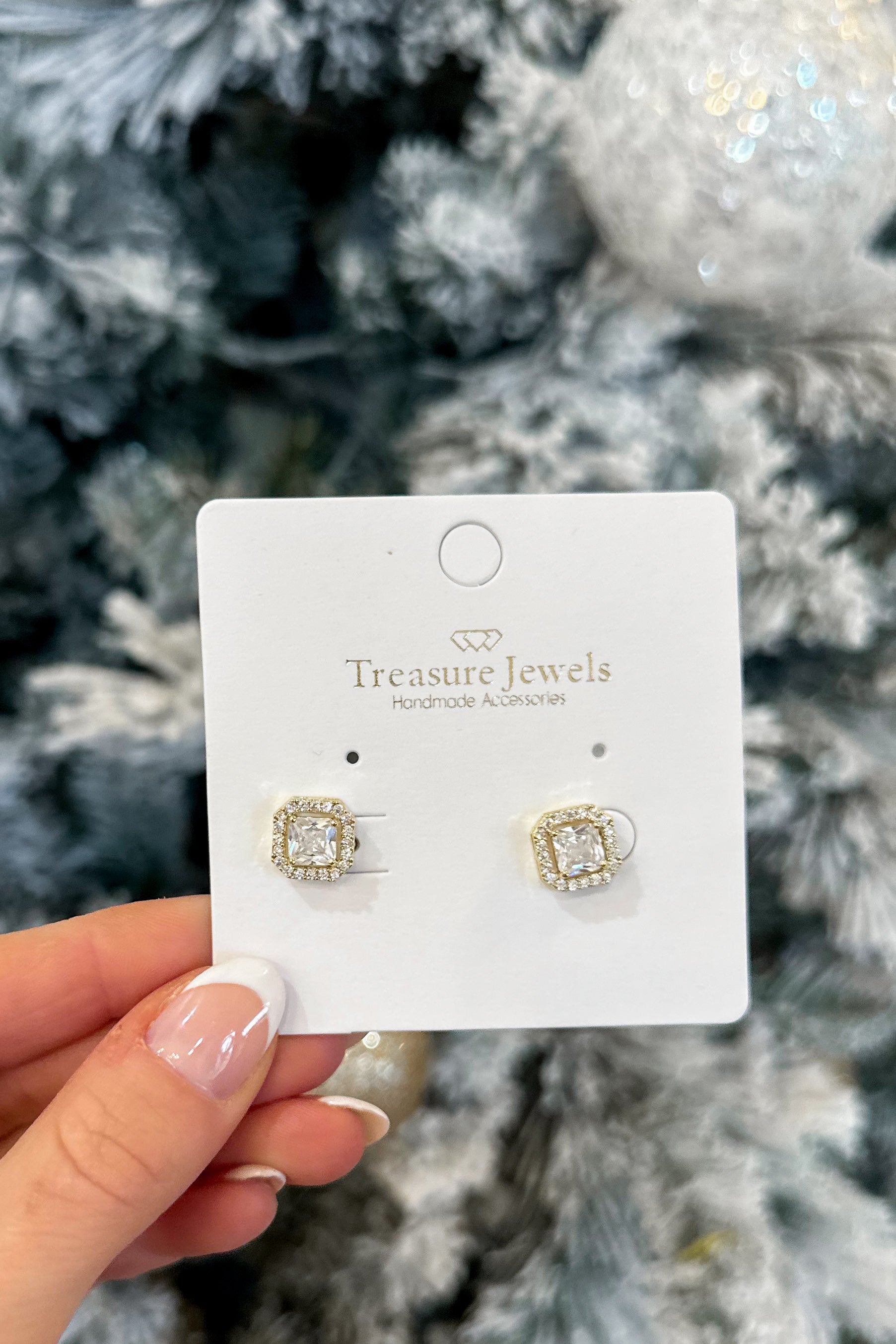 Treasure Jewels Square Gold Stud Earrings - Coremarkets