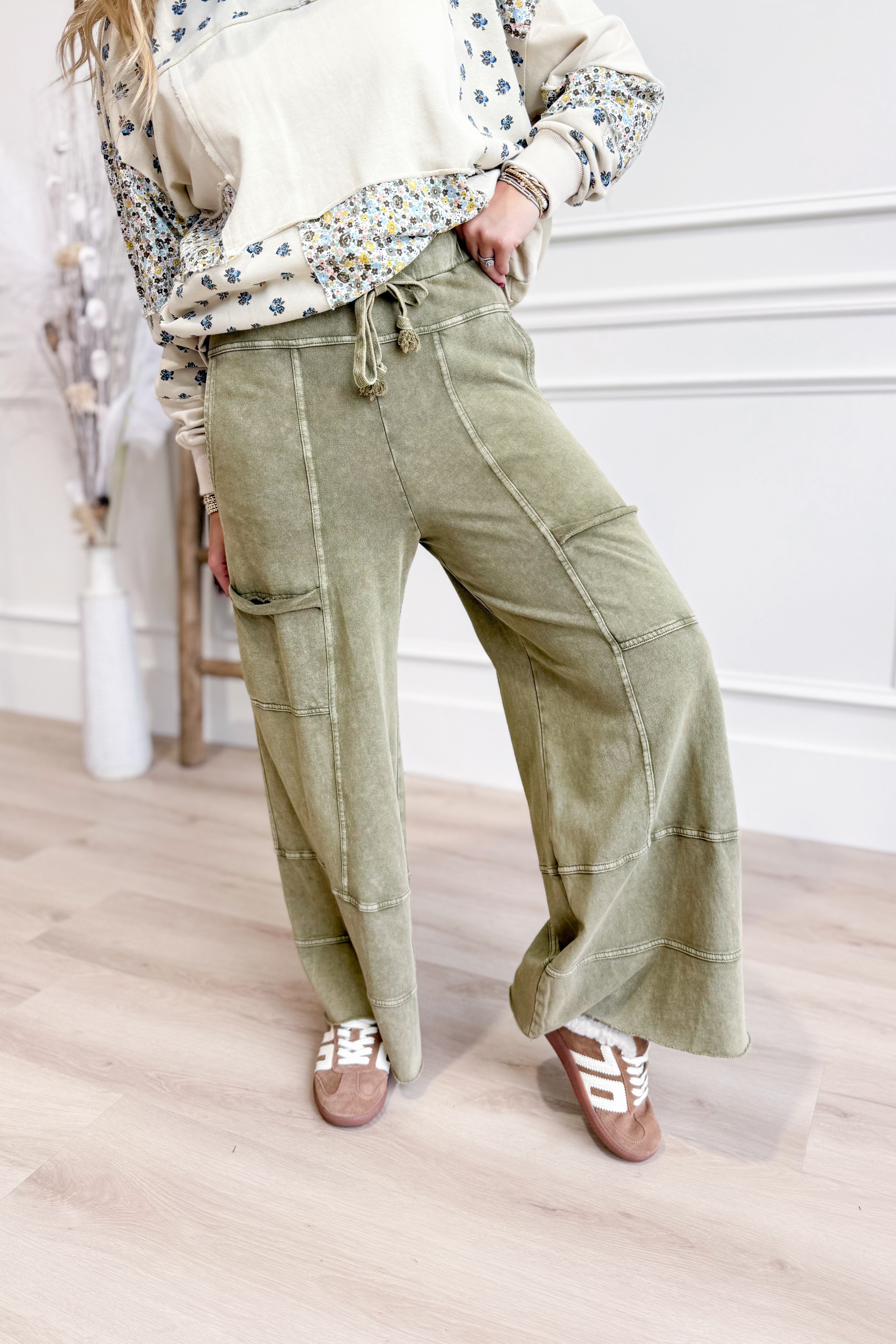 Bradley Mineral Washed Terry Knit Wide Leg Pants - Coremarkets