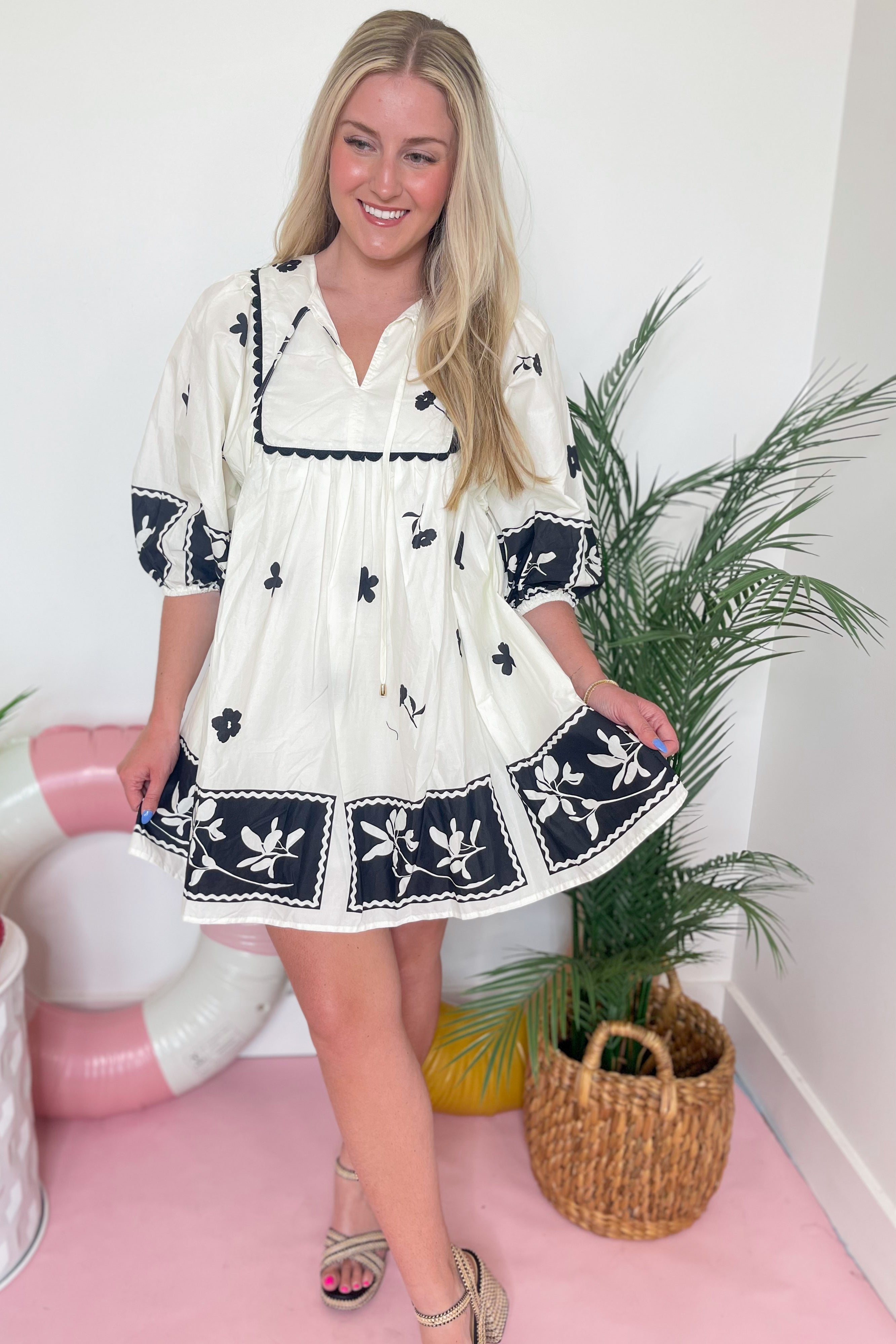 Lyla Floral Stenciled Scalloped Dress - Coremarkets