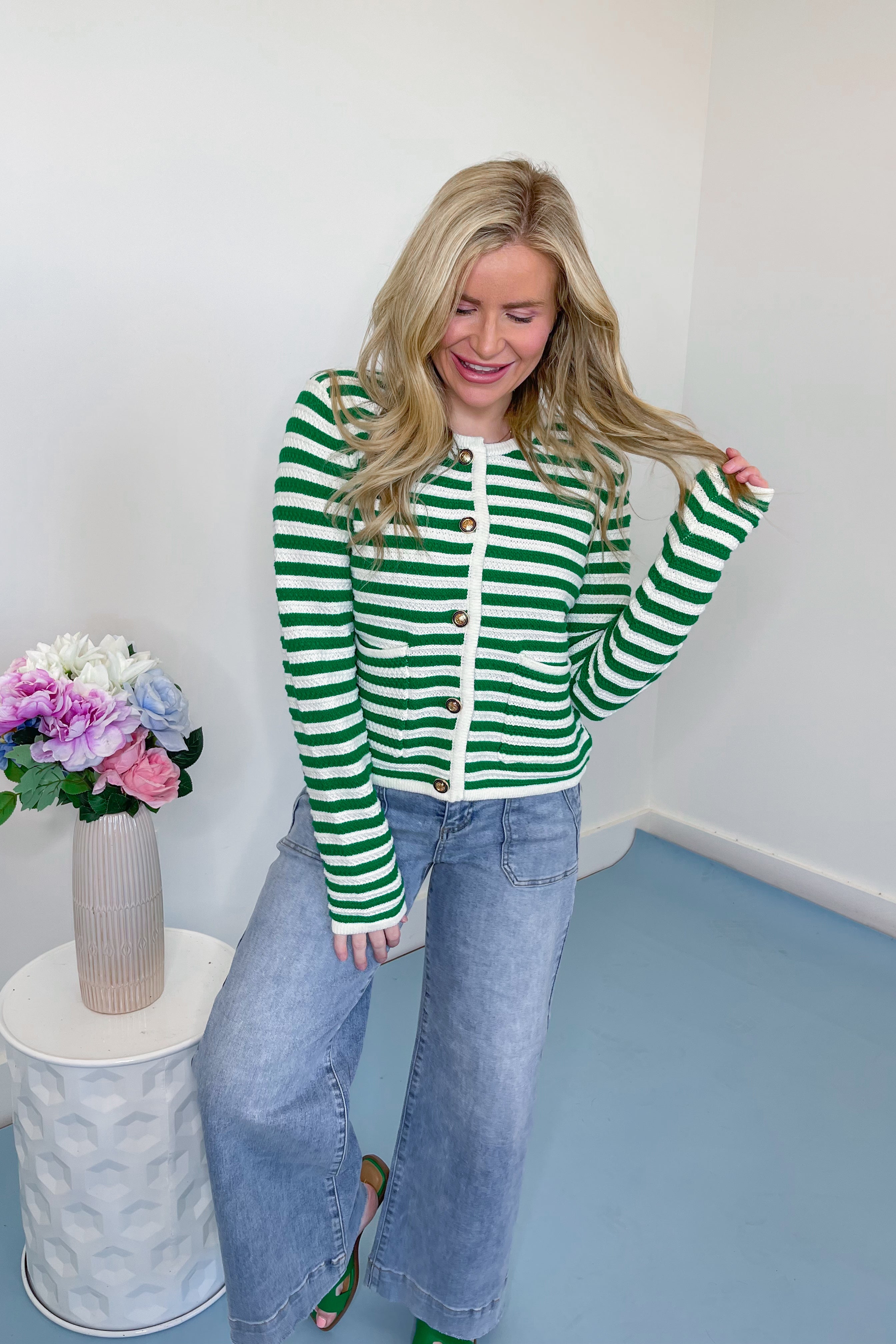 Catrina Striped Button Sweater Cardigan Top - Coremarkets