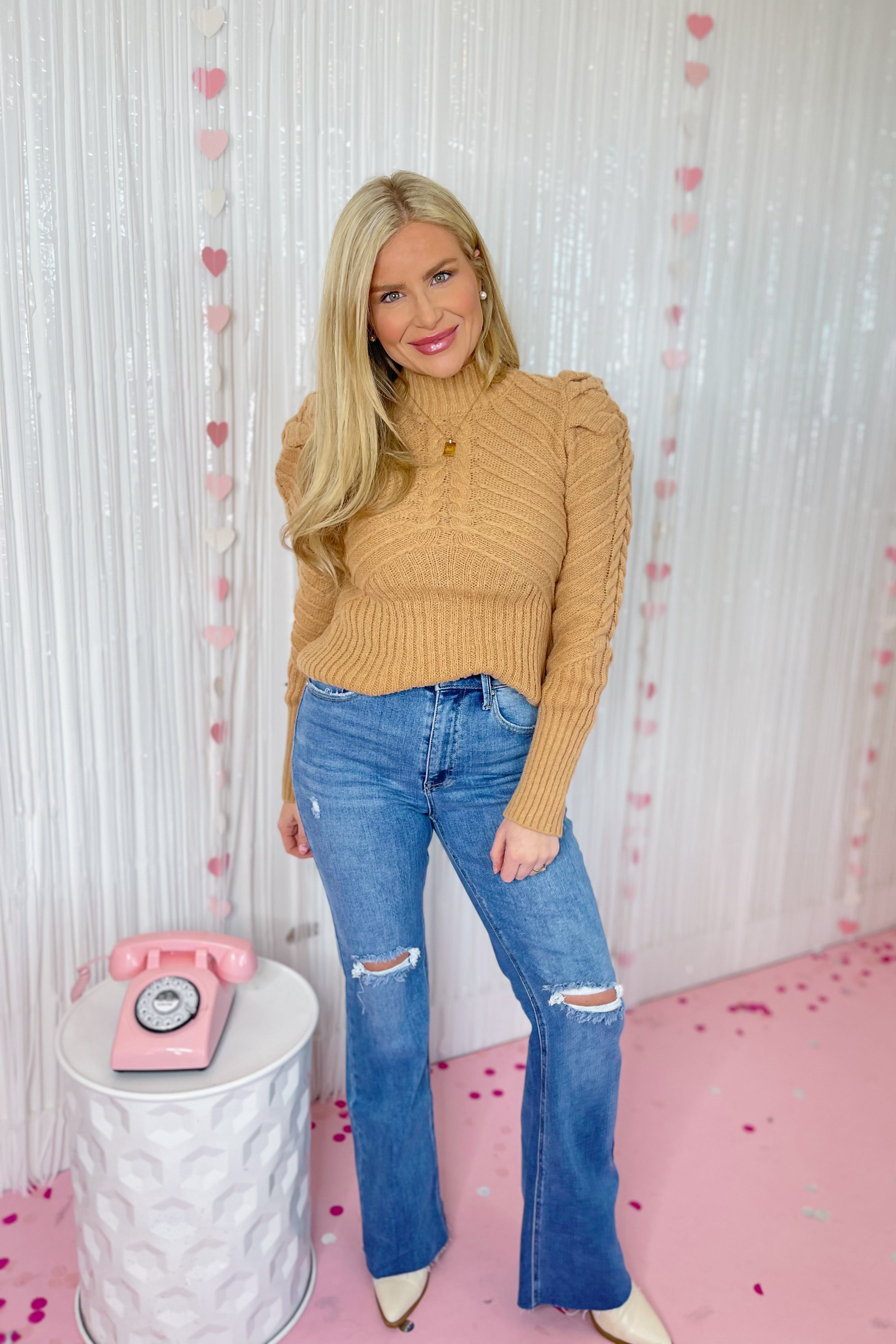 Darrin Mock Neck Puff Shoulder Sweater - Coremarkets