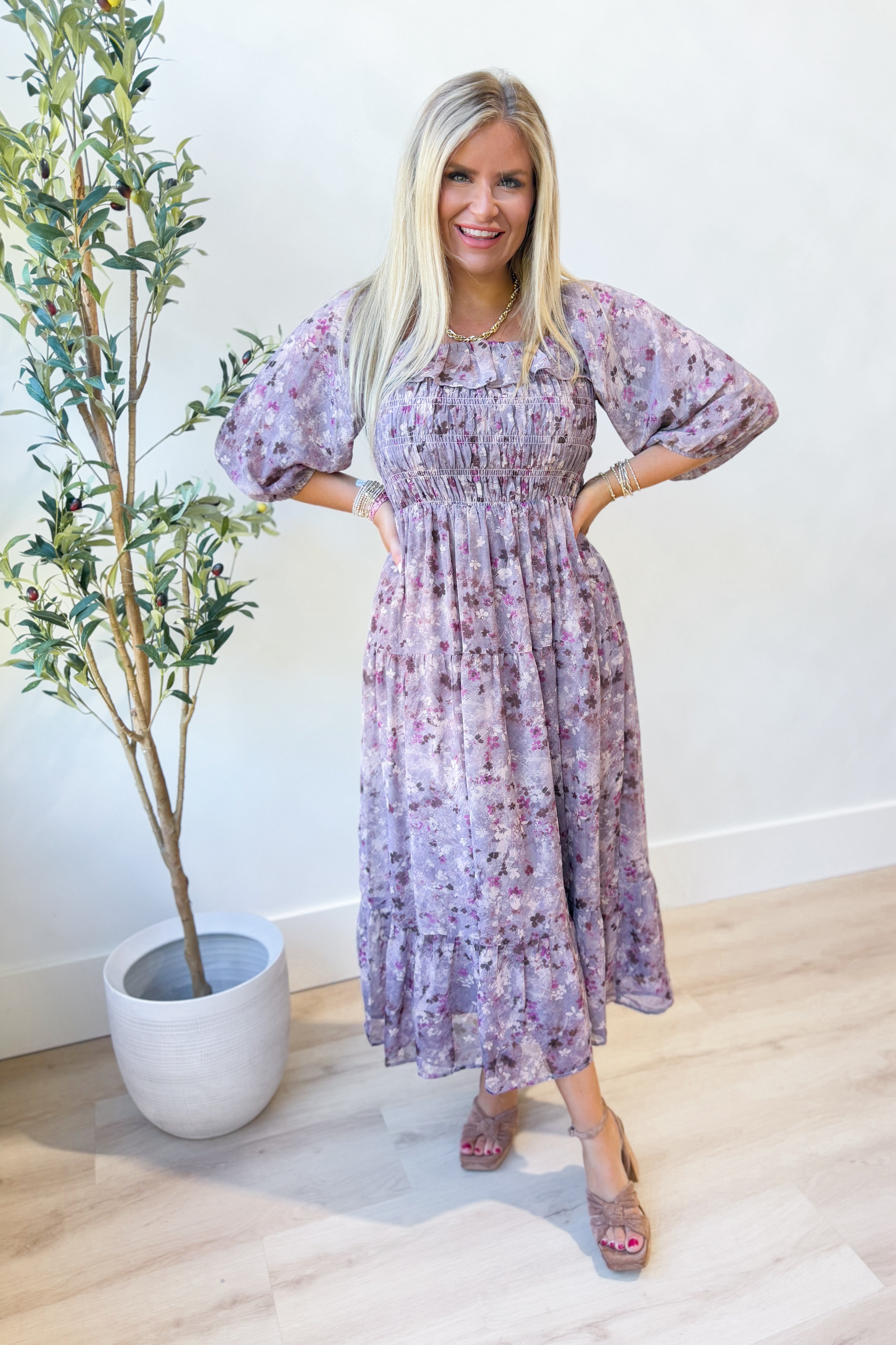 Scarlett Floral Smocked Midi Dress - Coremarkets