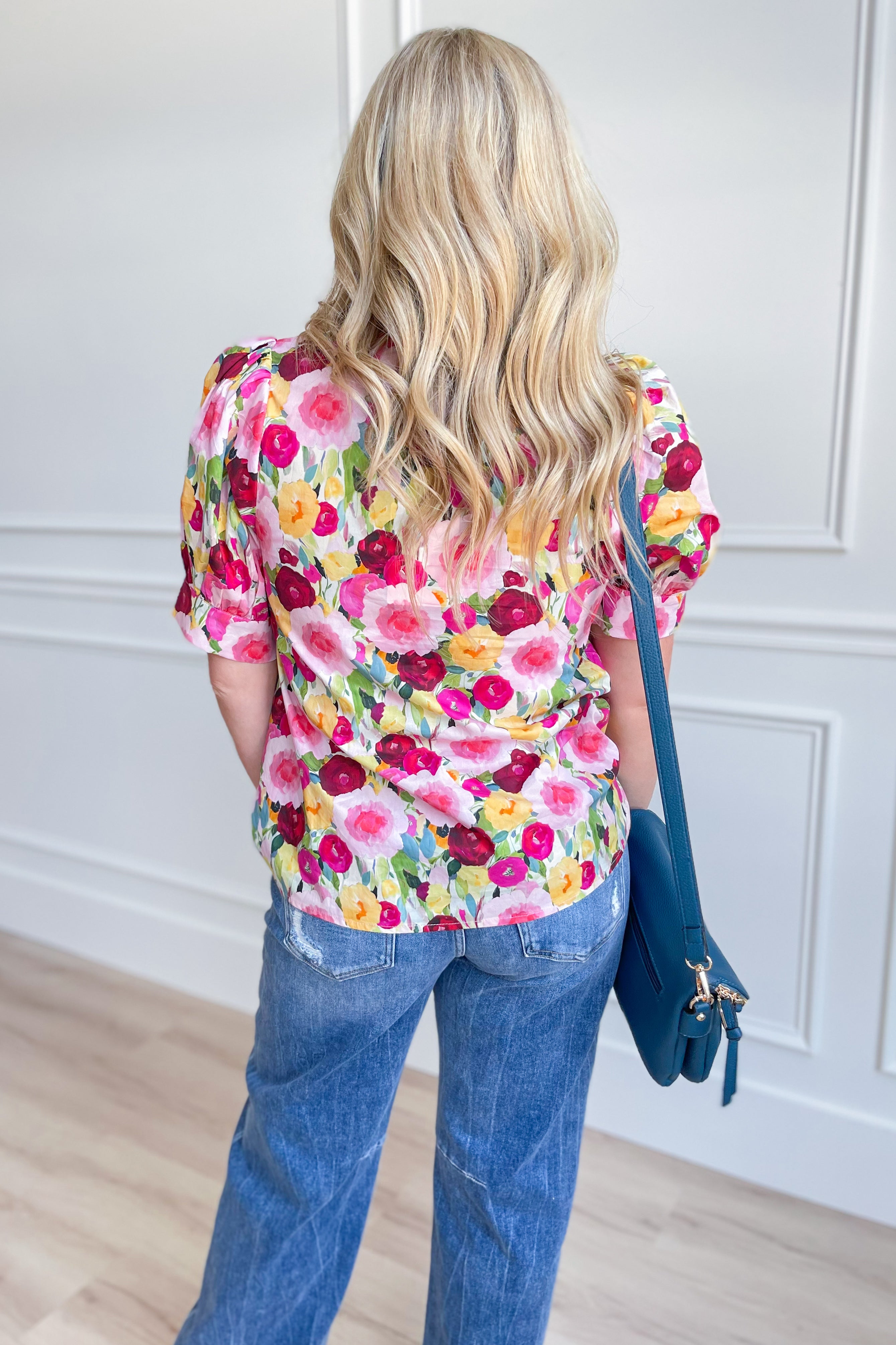 Kenzie Floral Print Split Neck Top - Coremarkets