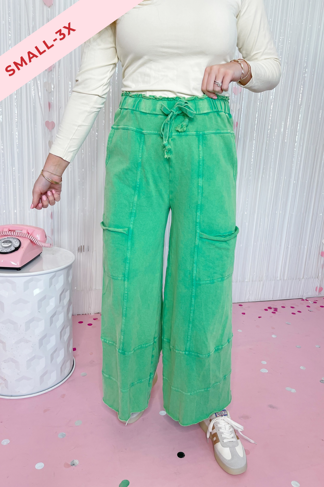 Bradley Mineral Washed Terry Knit Wide Leg Pants [S~3X] - Coremarkets