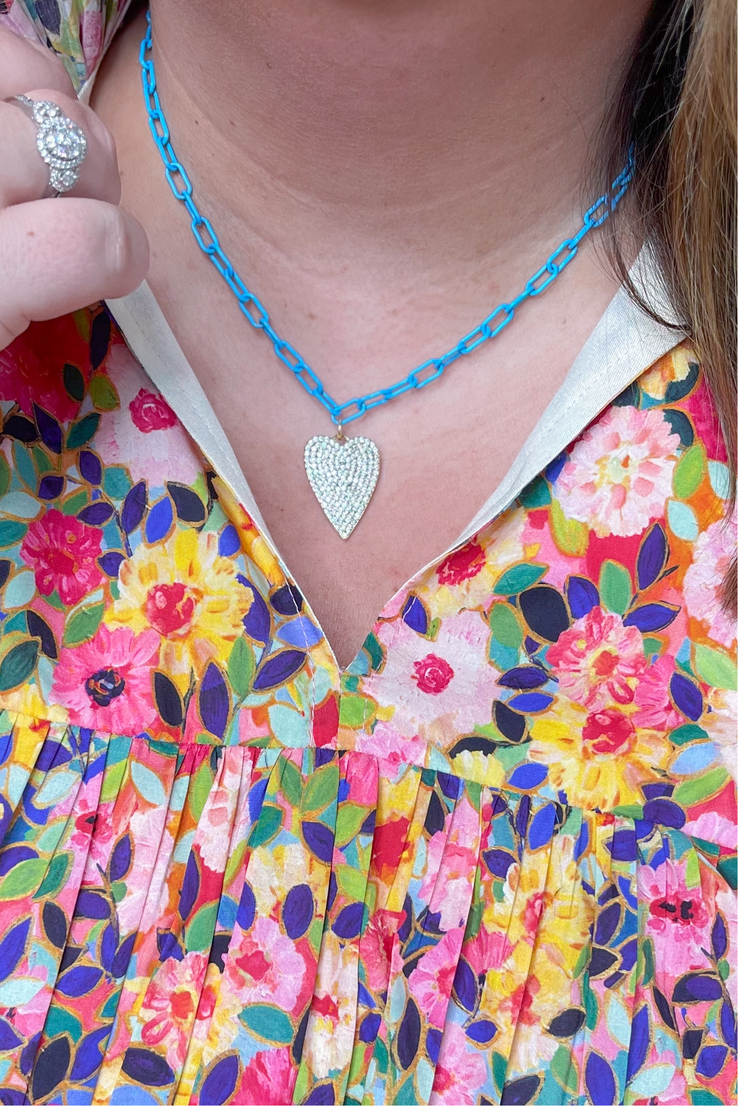 Treasure Jewels Crystal Heart Blue Link Necklace - Coremarkets