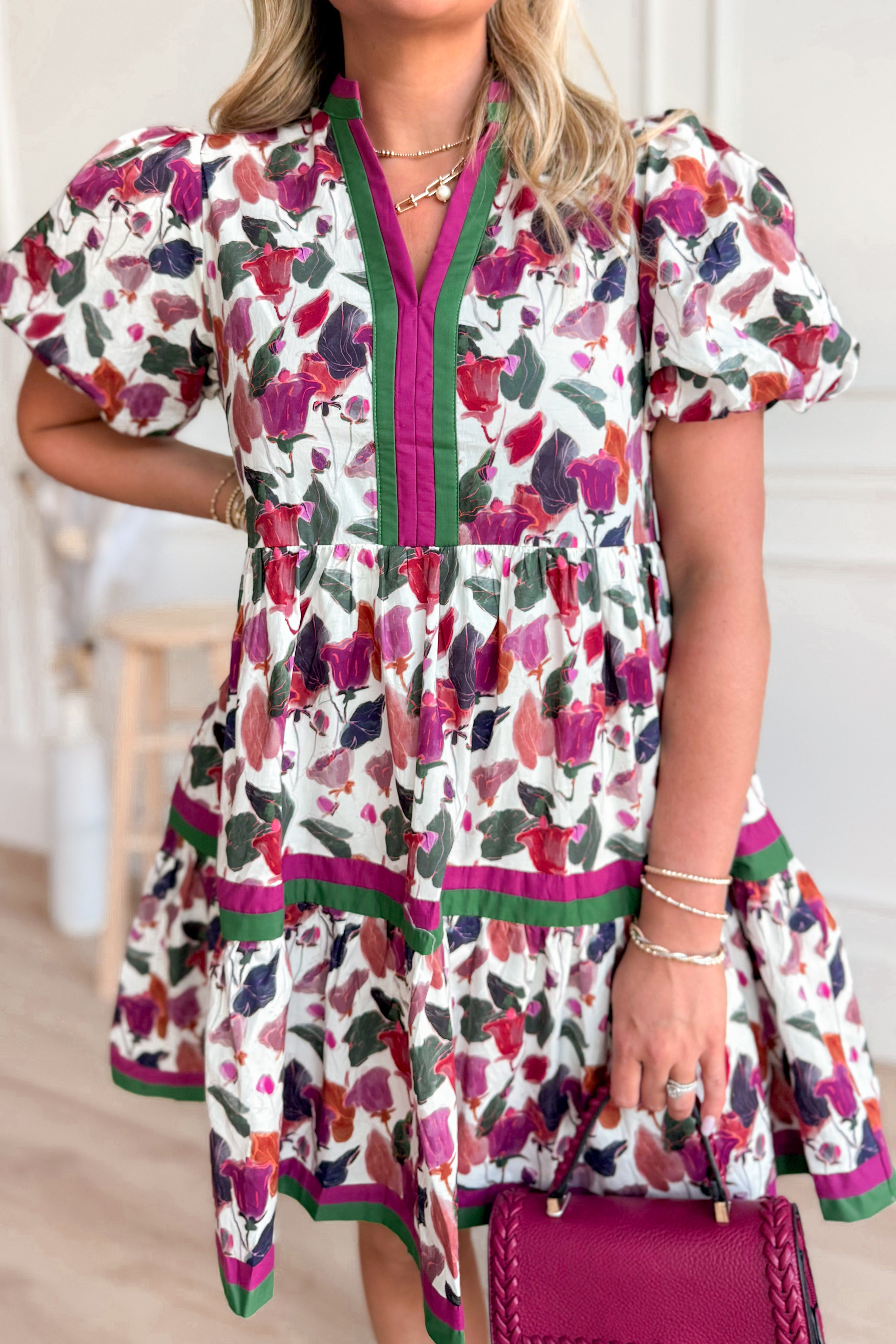 Stephanie Floral Split Neck Dress - Coremarkets