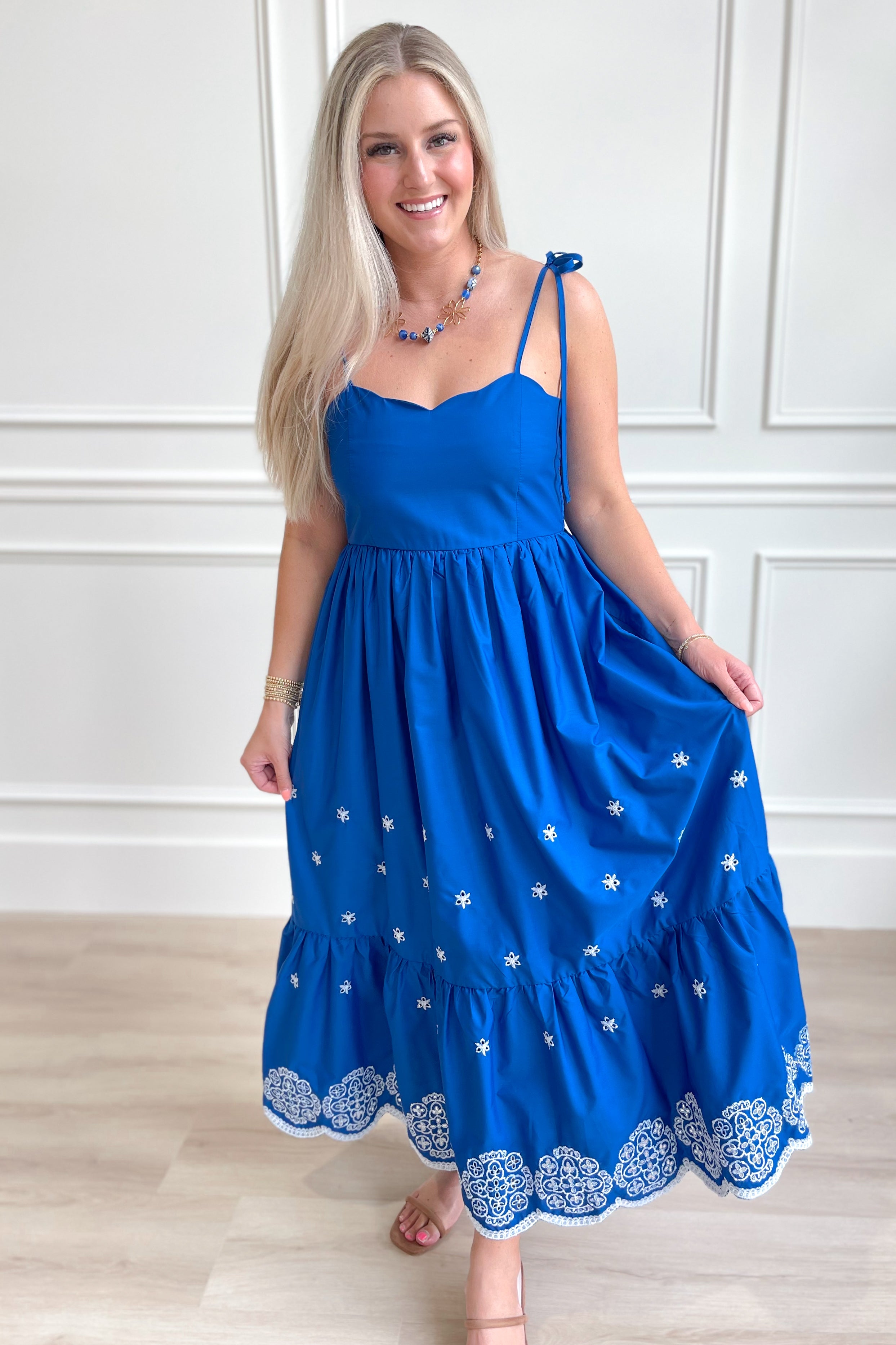 Alaina Embroidered Hem Midi Dress - Coremarkets