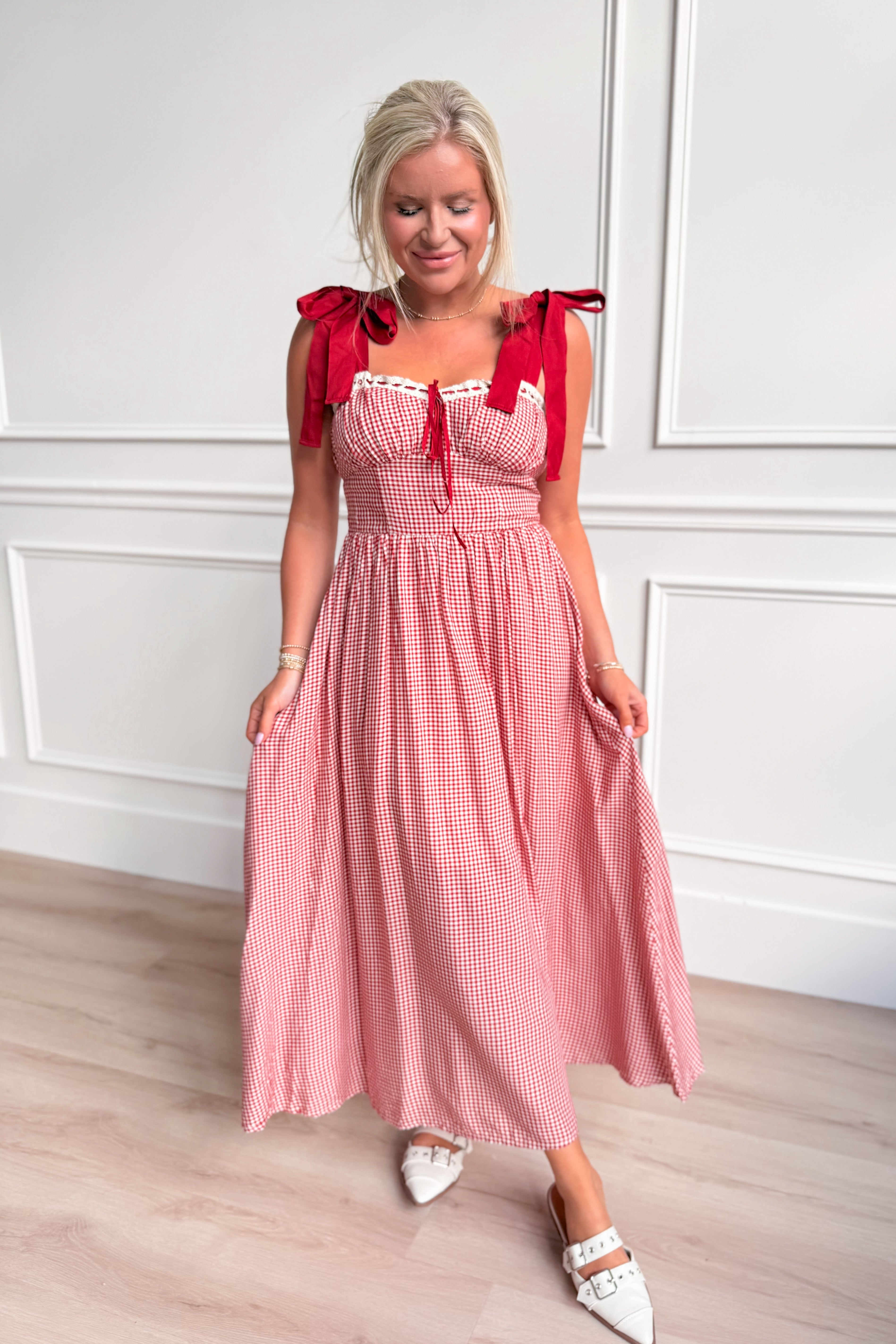 Kaitlyn Plaid Lace Detail Midi Dress - Coremarkets