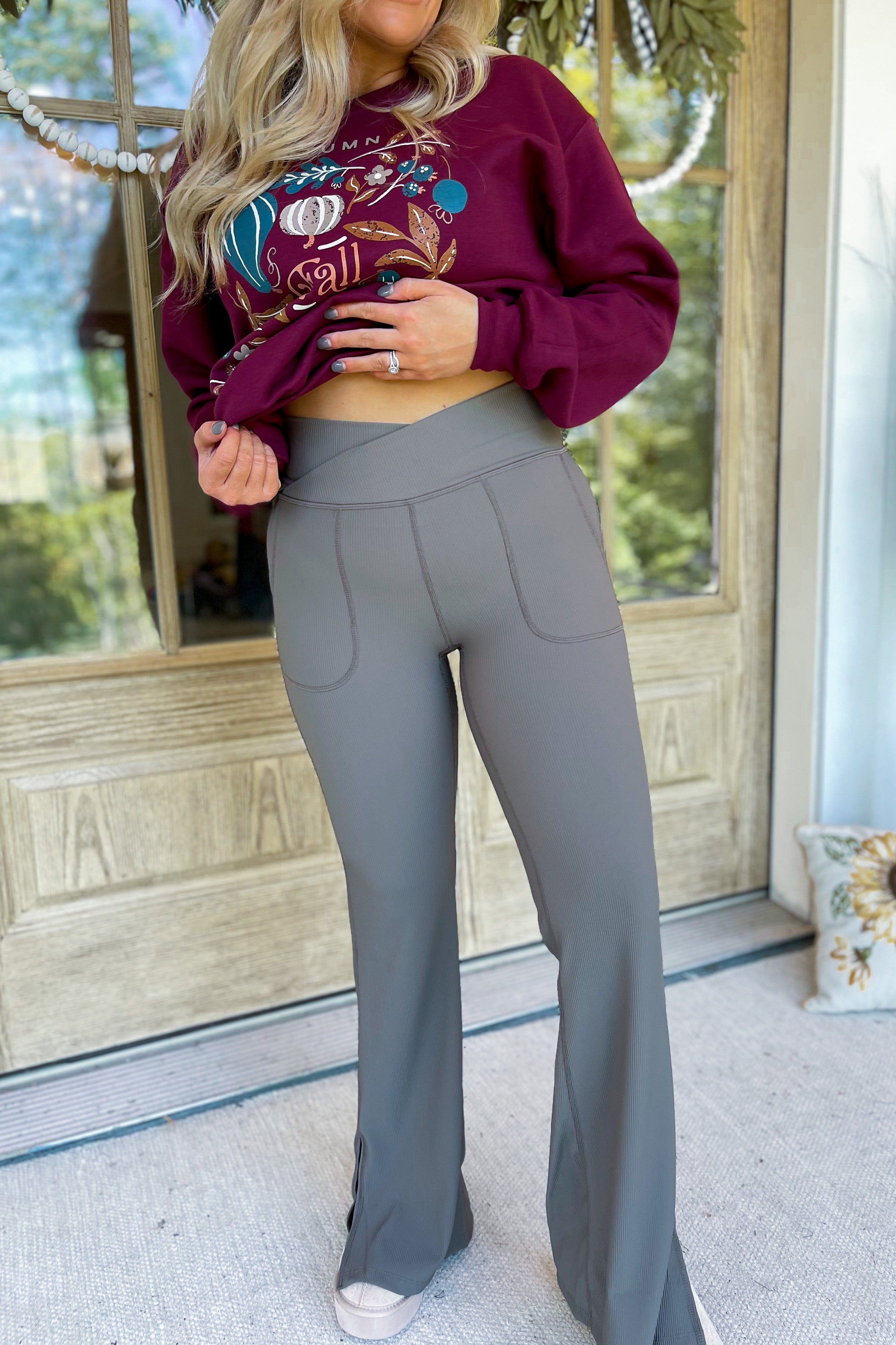 Nicolas Ribbed V High Waist Flare Leggings - Coremarkets