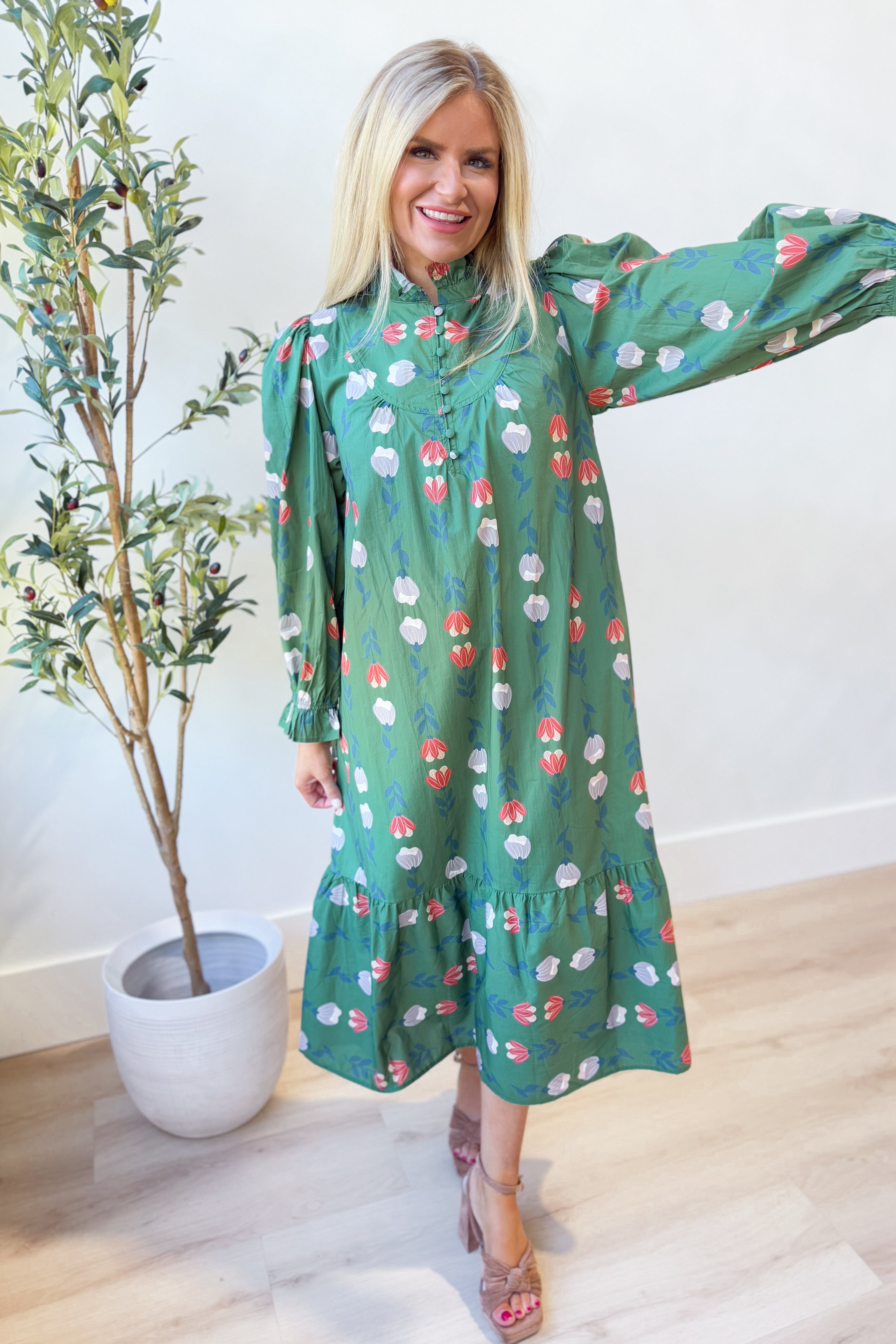 Lori Ruffle Trim Midi Dress - Coremarkets