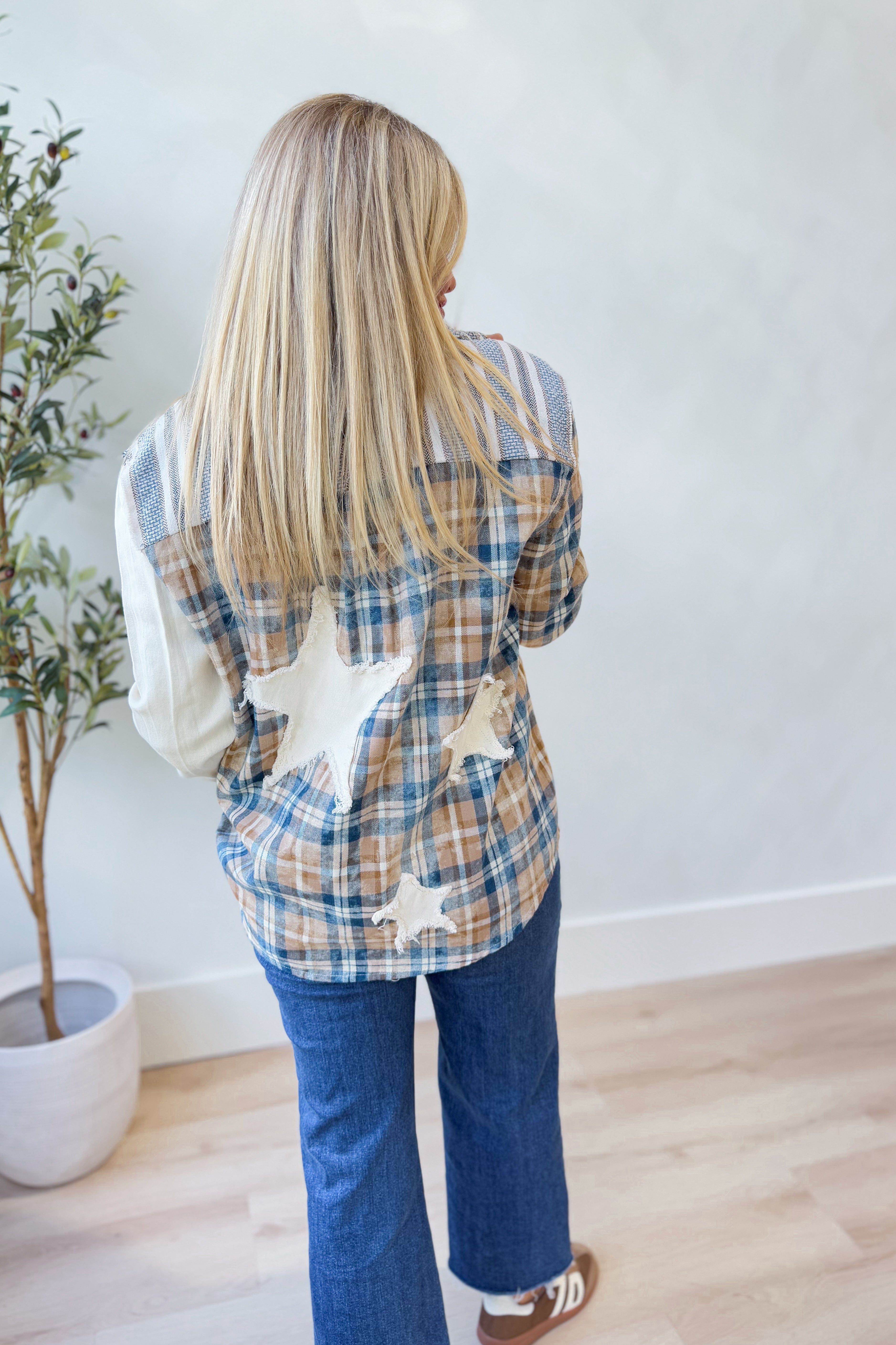 Mia Plaid Long Sleeve Terry Knit Shacket - Coremarkets