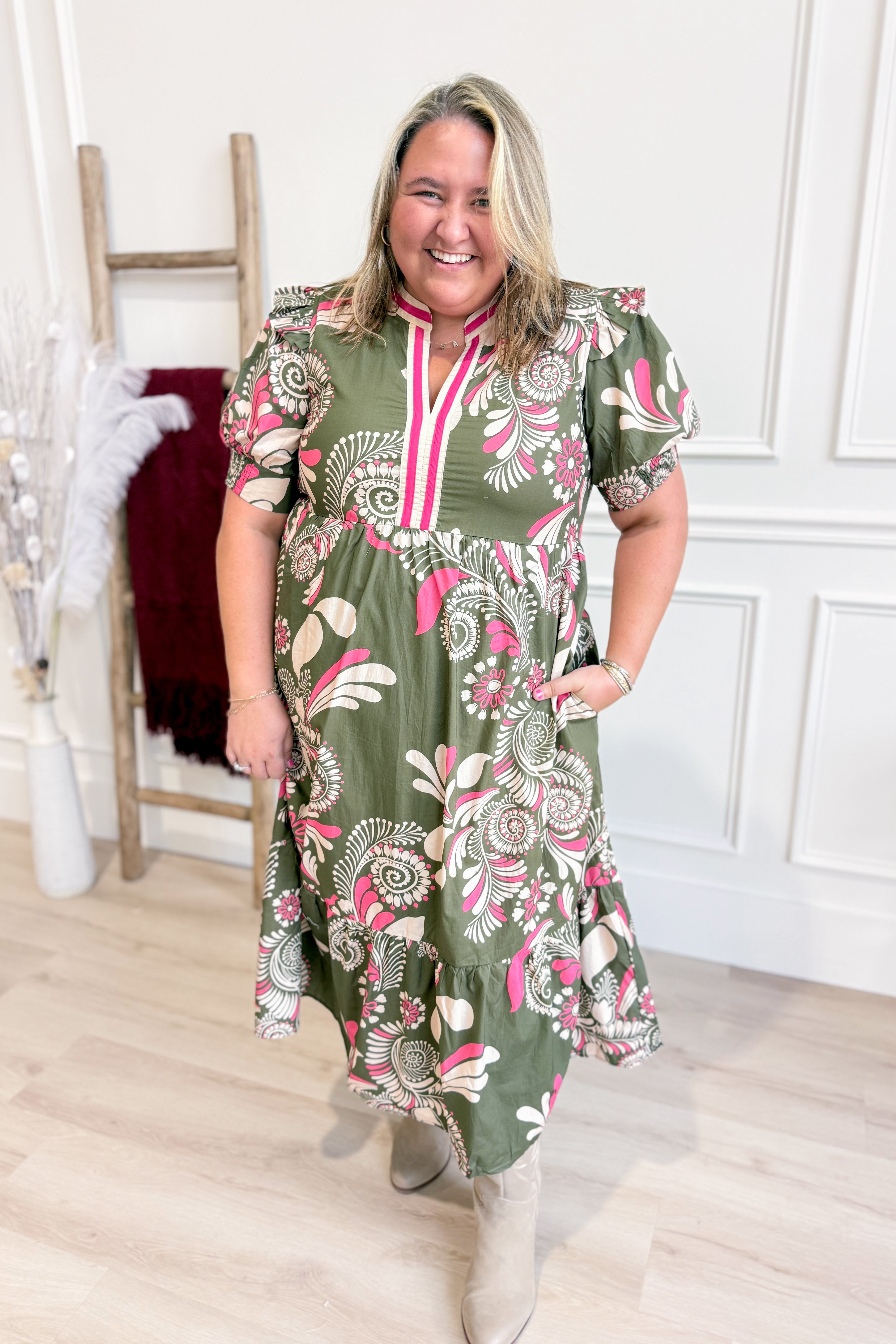 Courtney Paisley Pattern Midi Dress - Coremarkets