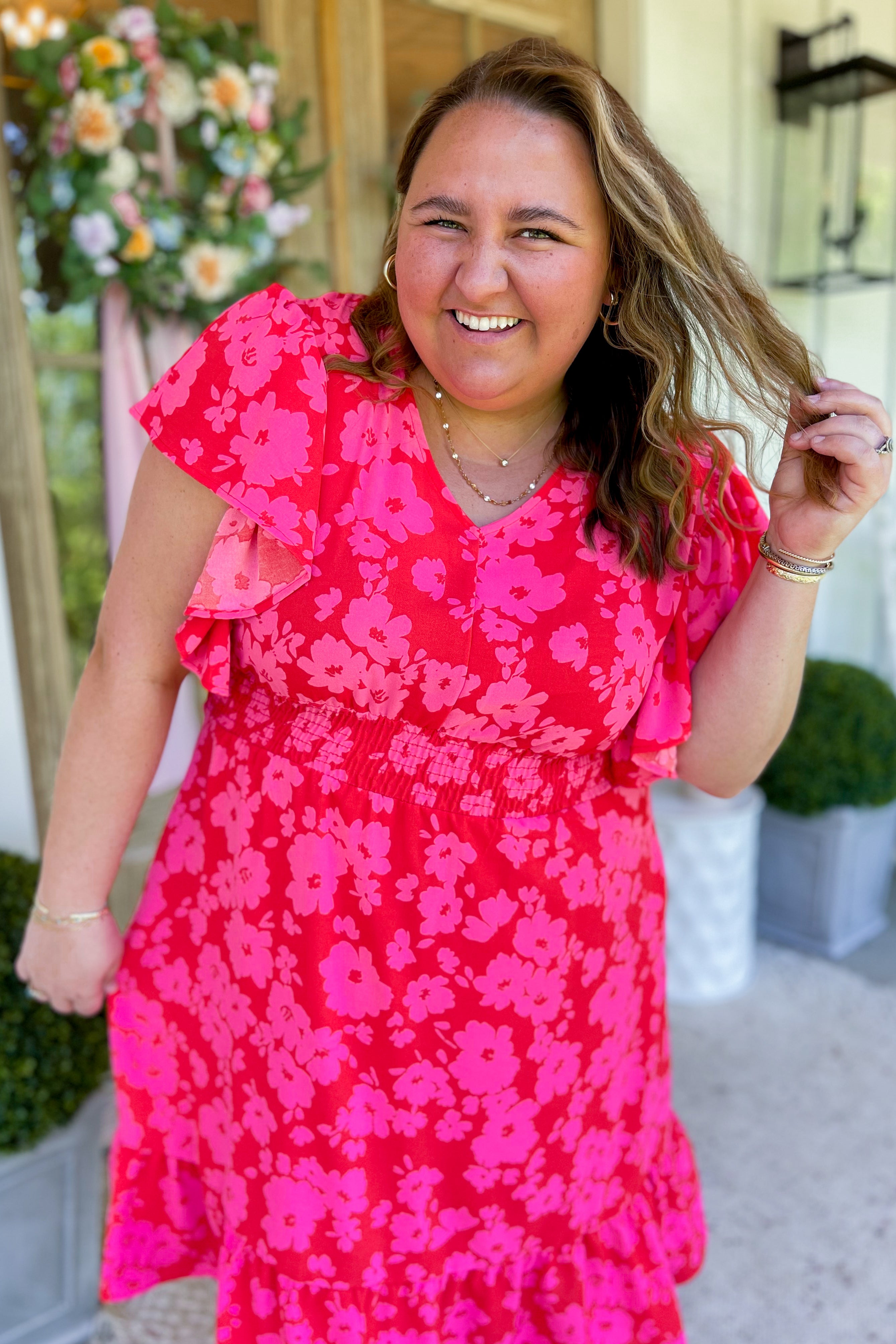 Morris V Neck Short Sleeve Floral Midi Dress - Coremarkets