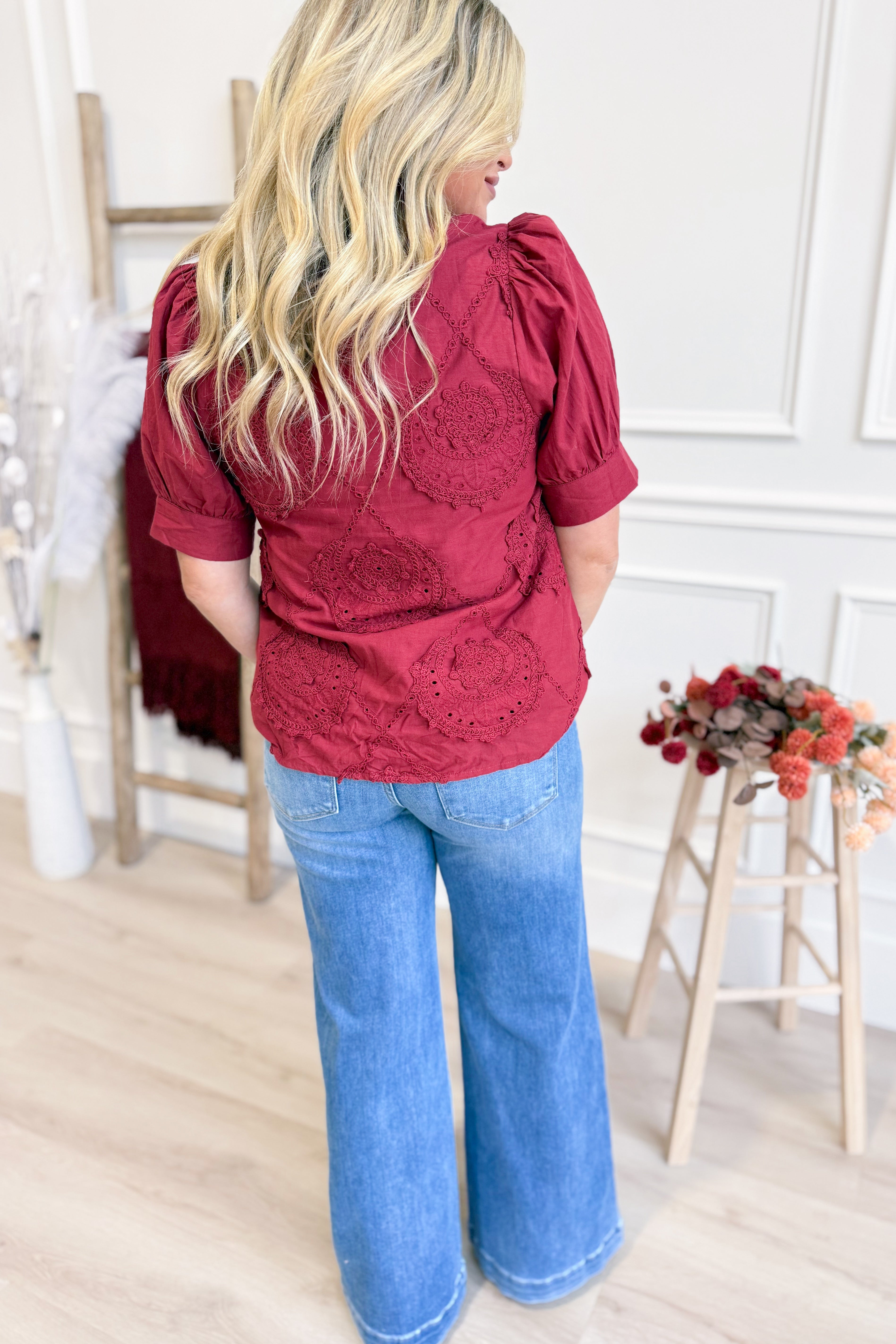 Lacy Embroidered Applique Accented Top - Coremarkets