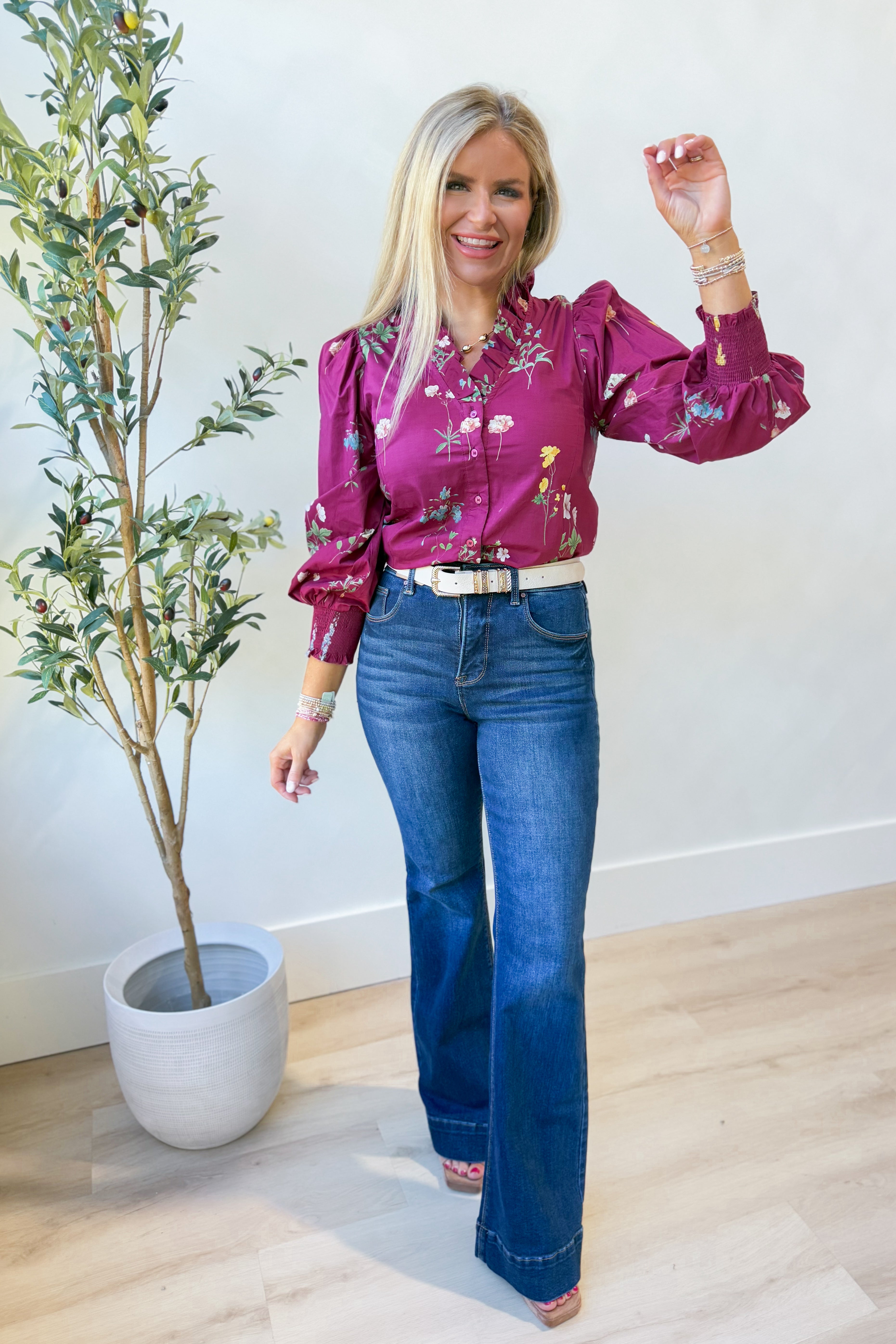 Tracey Floral Ruffle Accent Blouse - Coremarkets