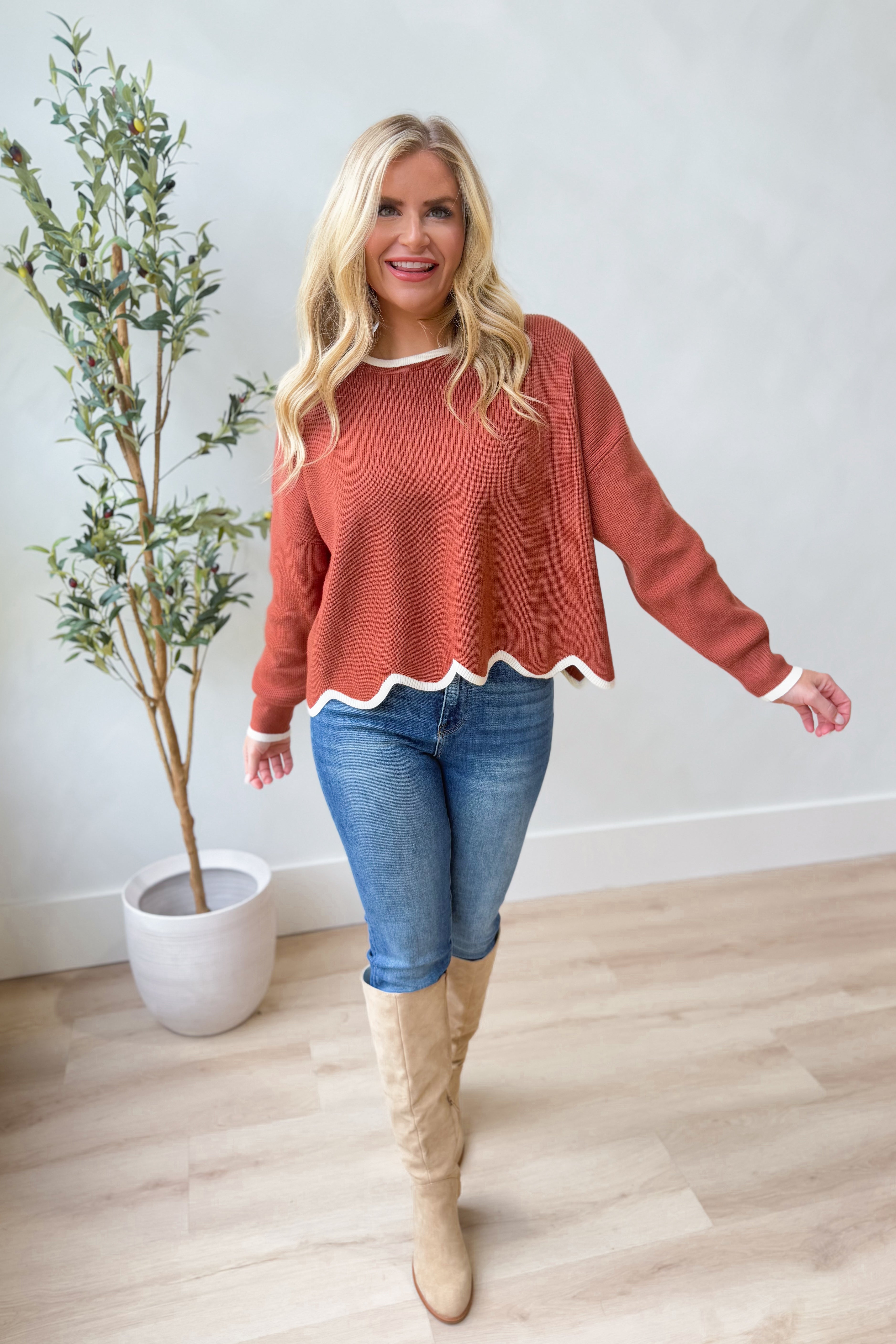 Gracie Long Sleeve Scallop Hem Sweater - Coremarkets