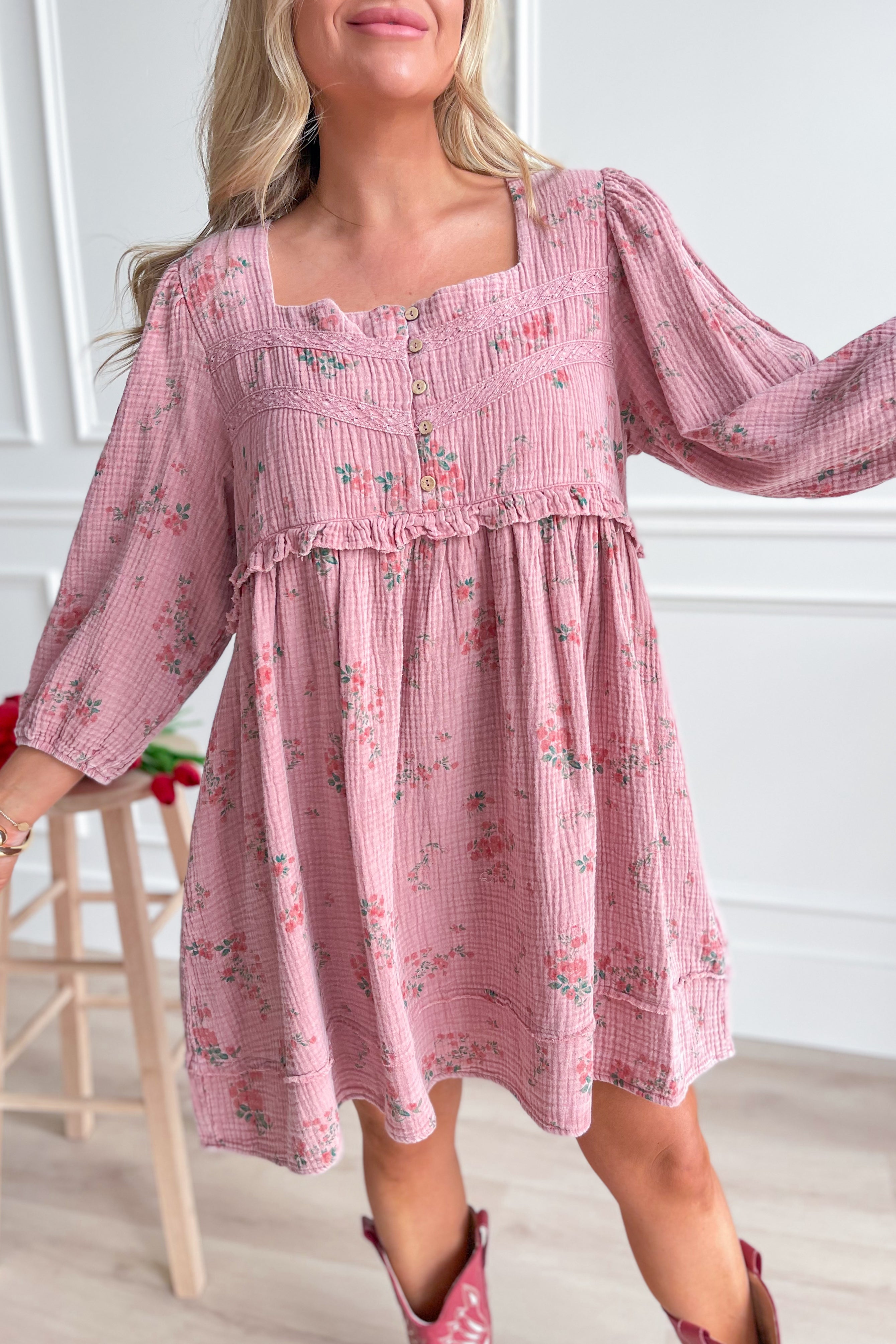 Karen Floral Mineral Washed Babydoll Dress - Coremarkets