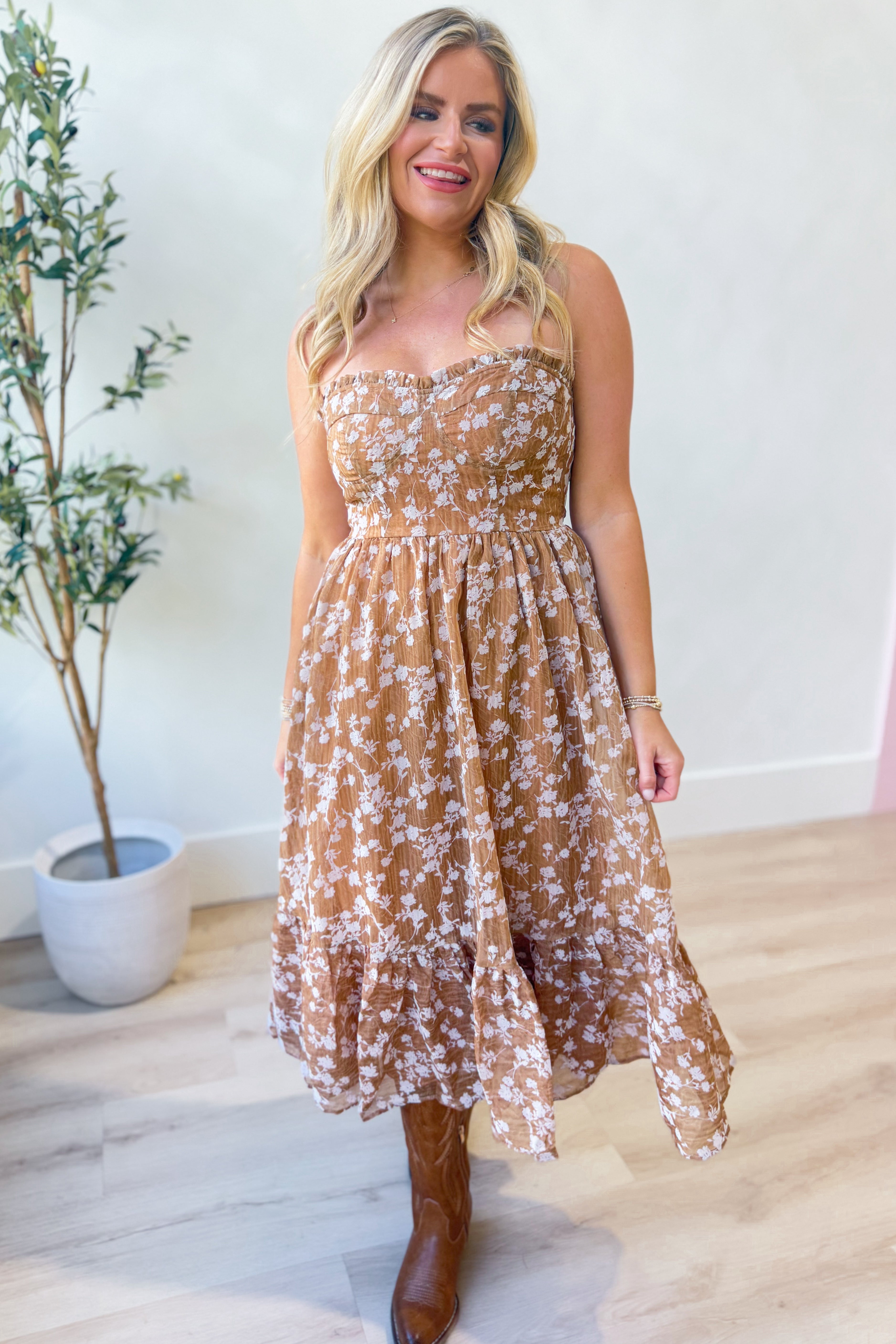 Zoe Fall Floral Ruffle Trim Dress - Coremarkets