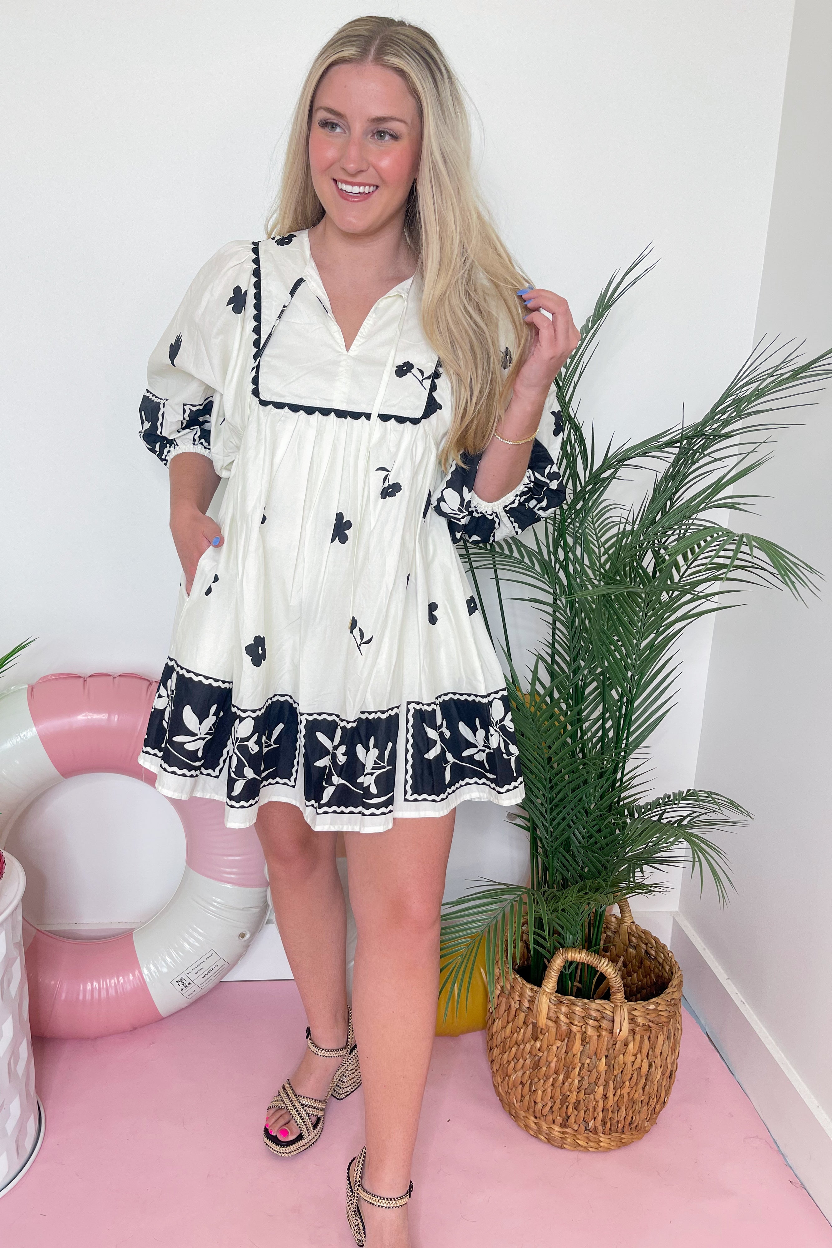 Lyla Floral Stenciled Scalloped Dress - Coremarkets