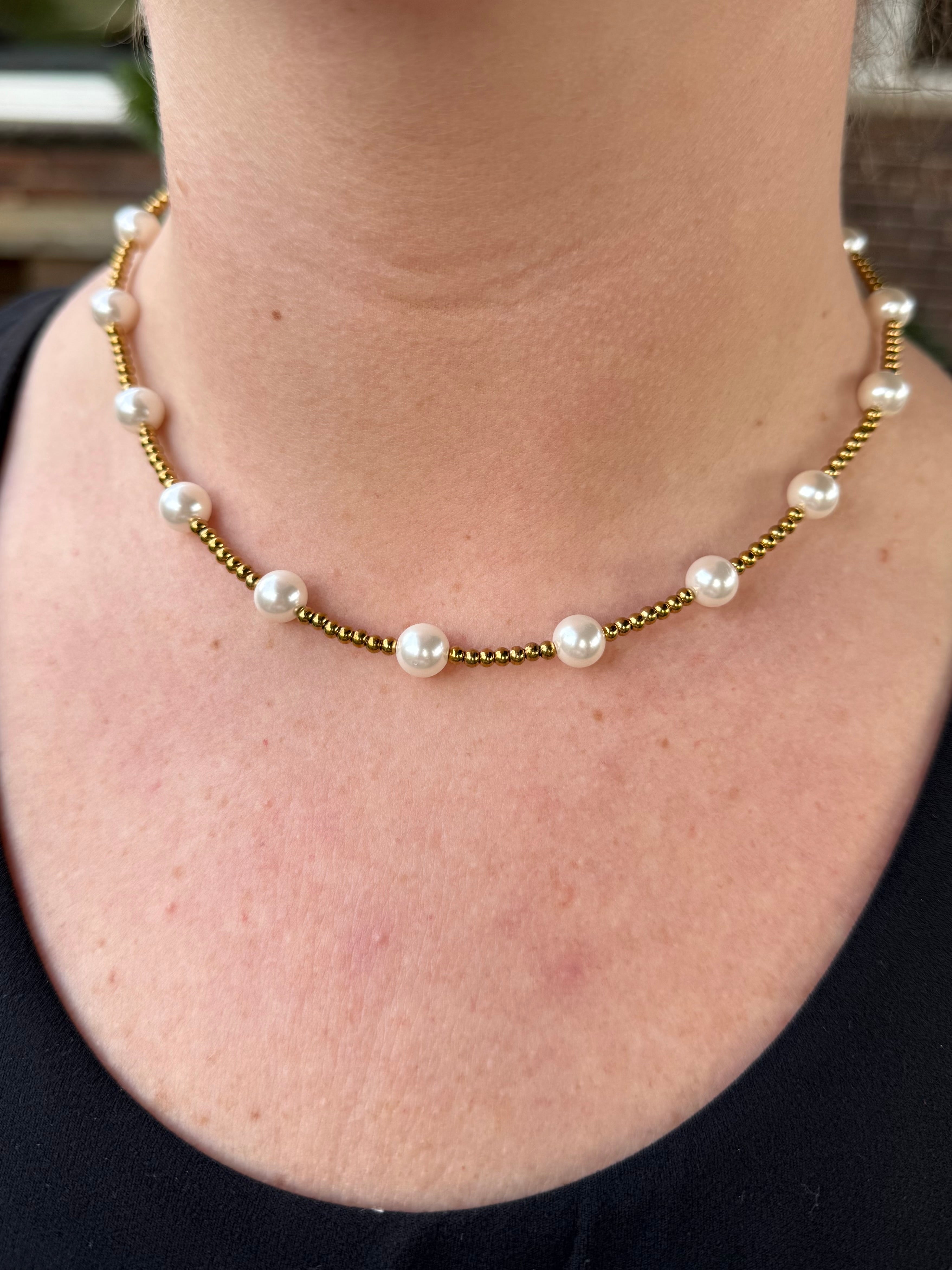 Pearl Beaded Necklace Gold - Coremarkets