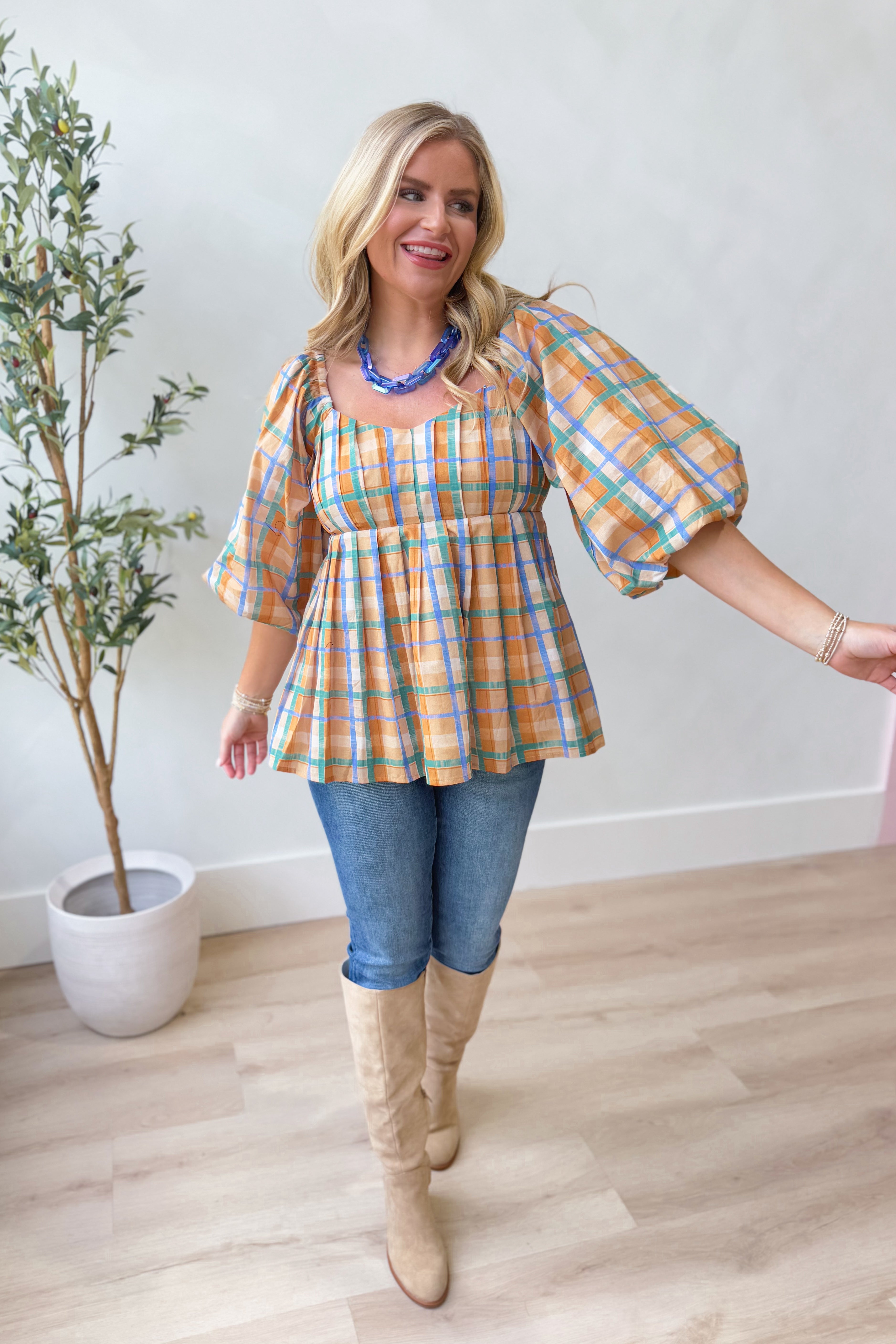 Bethany Plaid Babydoll Top - Coremarkets