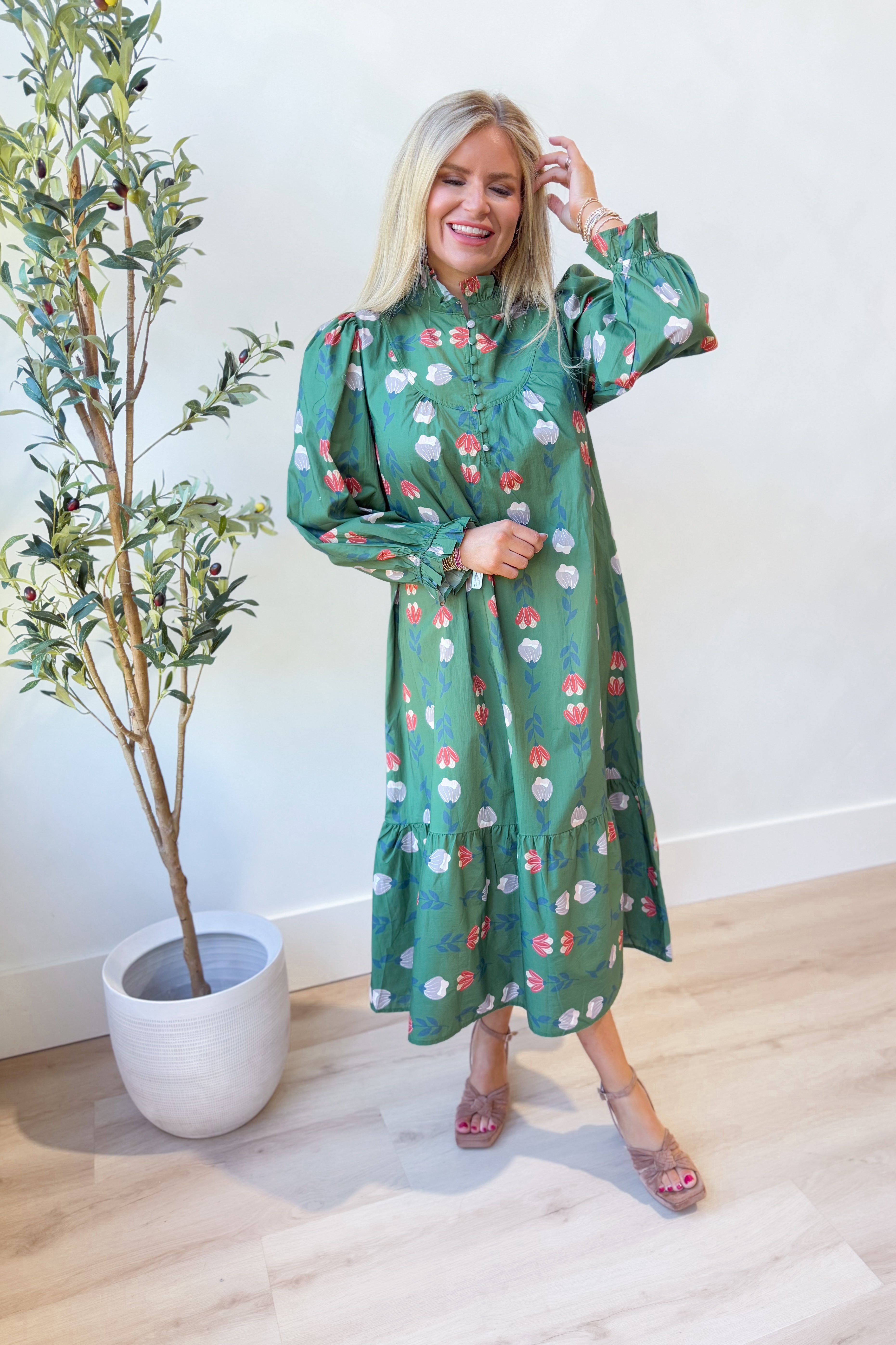 Lori Ruffle Trim Midi Dress - Coremarkets