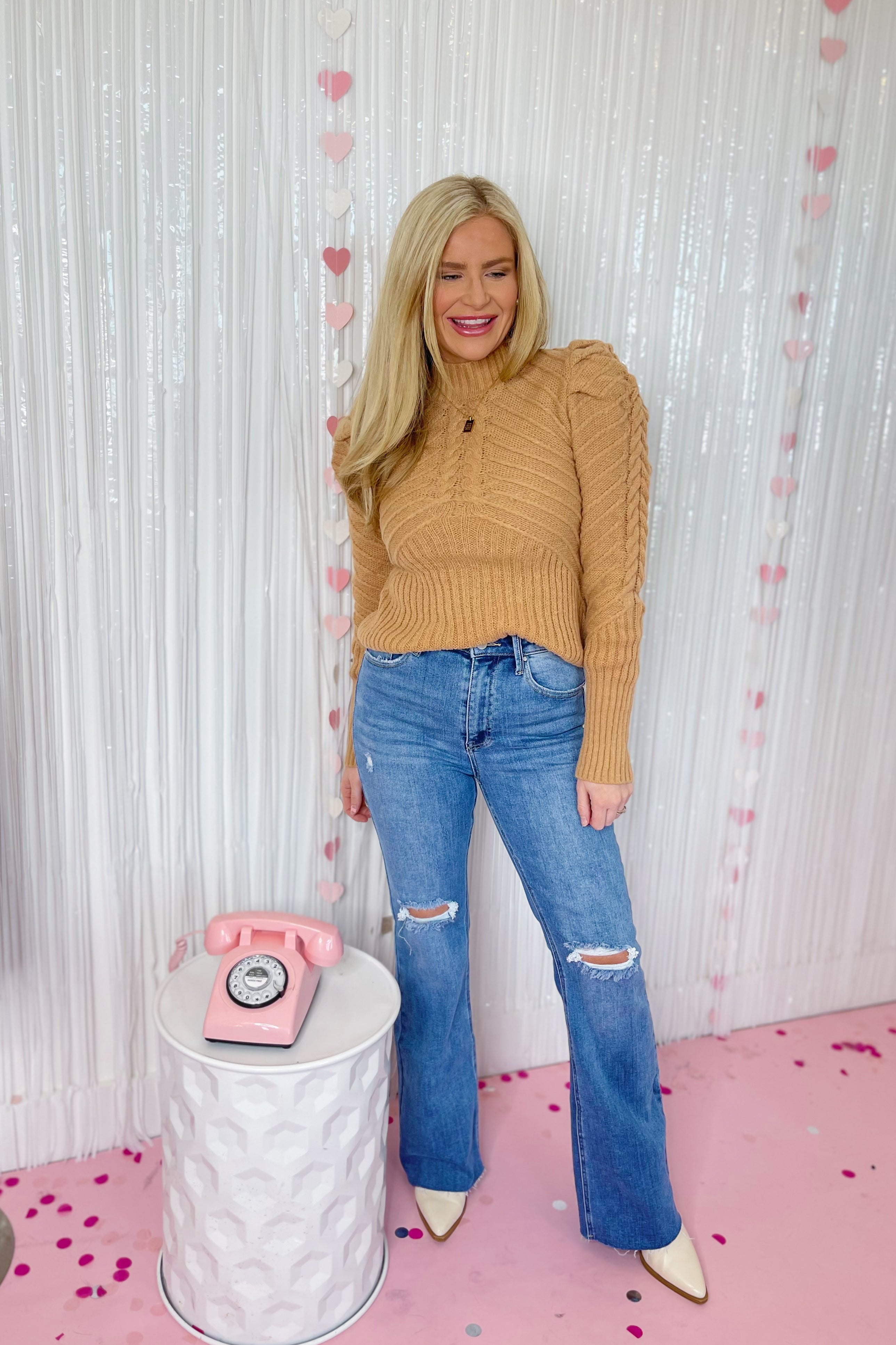 Darrin Mock Neck Puff Shoulder Sweater - Coremarkets