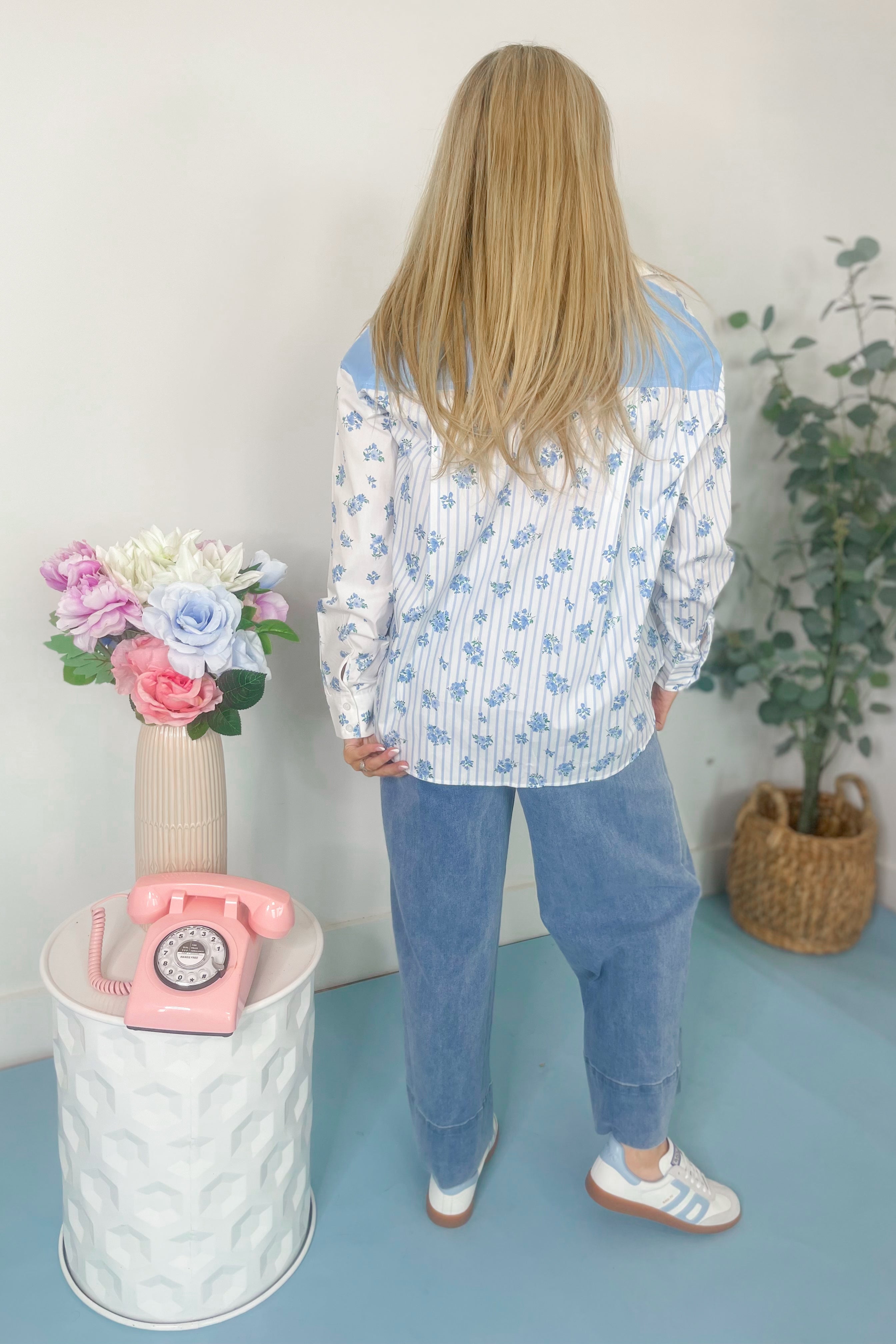 Melanie Stripe & Floral Long Sleeve Poplin Top - Coremarkets