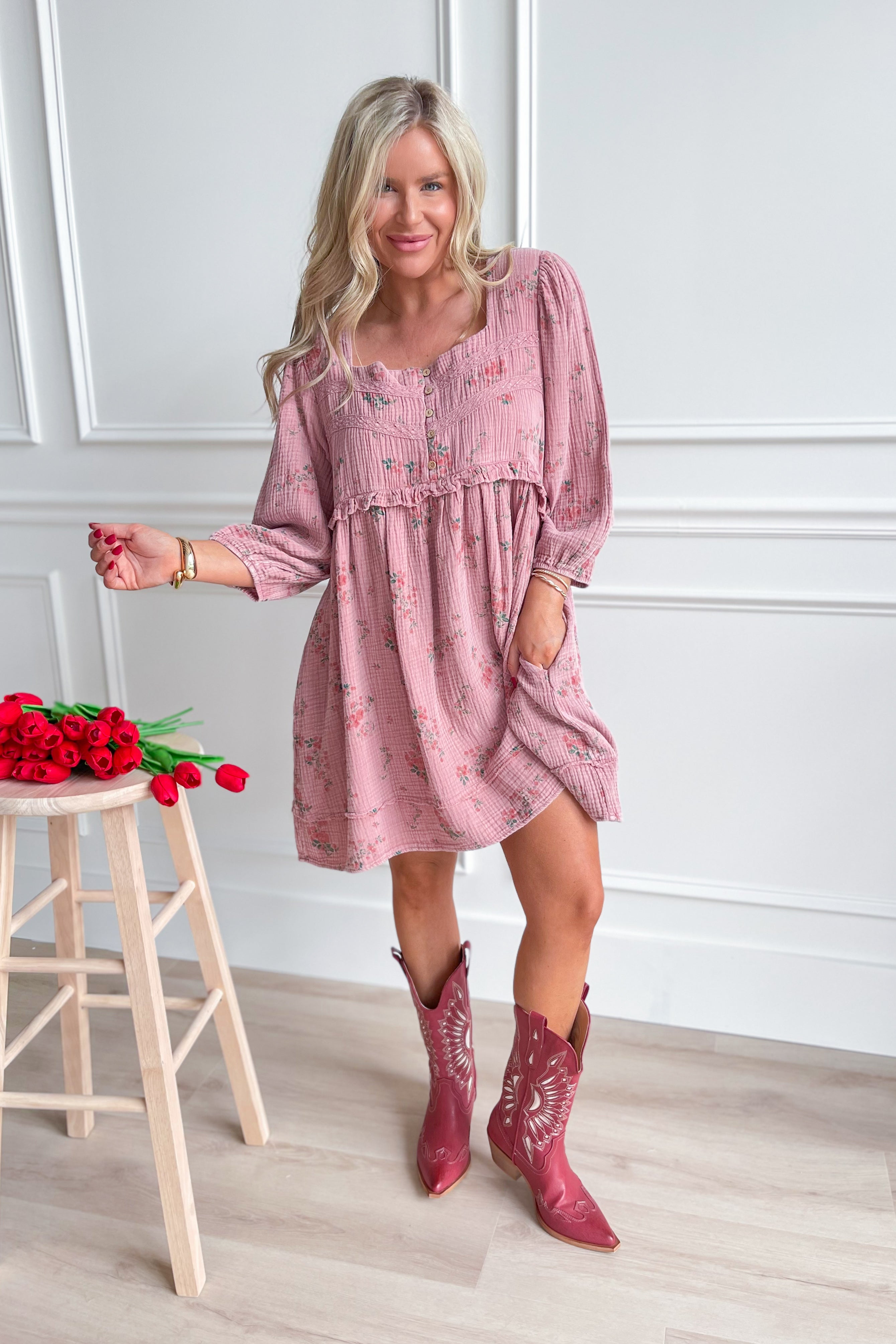 Karen Floral Mineral Washed Babydoll Dress - Coremarkets