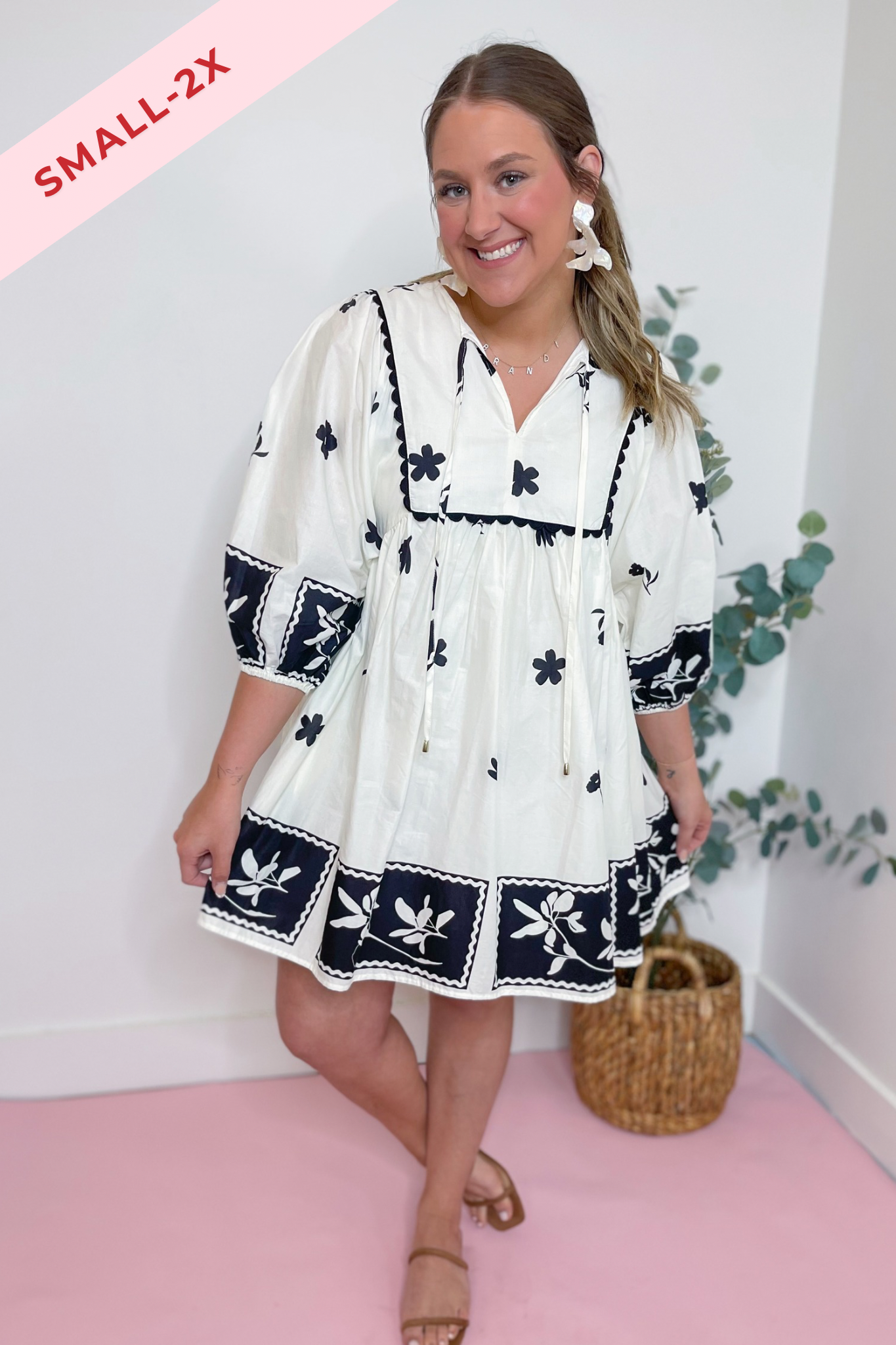 Lyla Floral Stenciled Scalloped Dress - Coremarkets