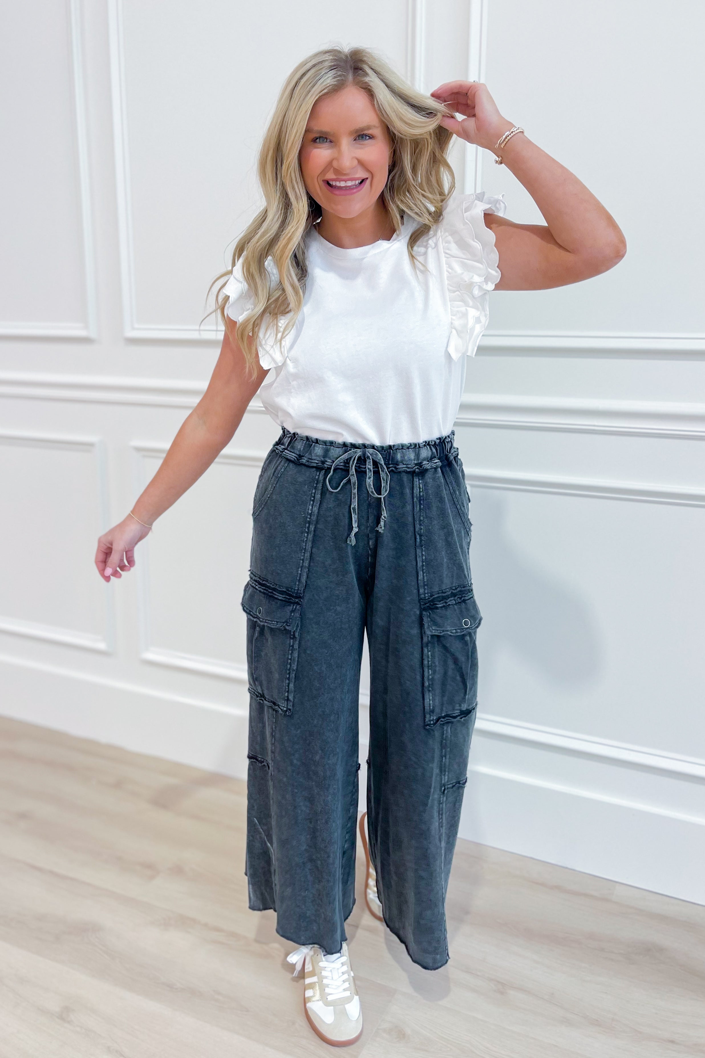 Mateo Mineral Washed Wide Leg Cargo Pants [S-3X] - Coremarkets