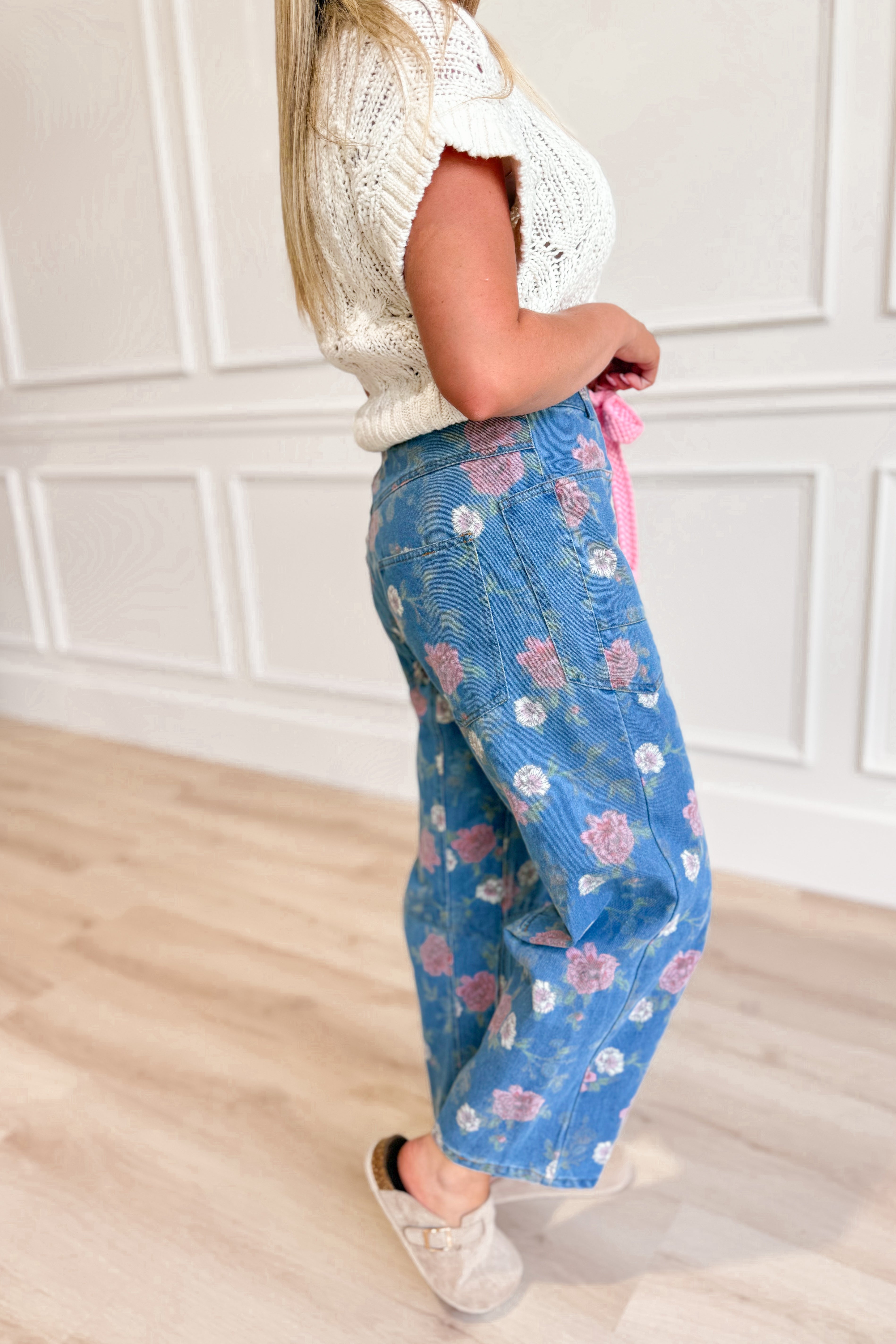 Scarlet Floral Rope Tie Barrel Jean - Coremarkets