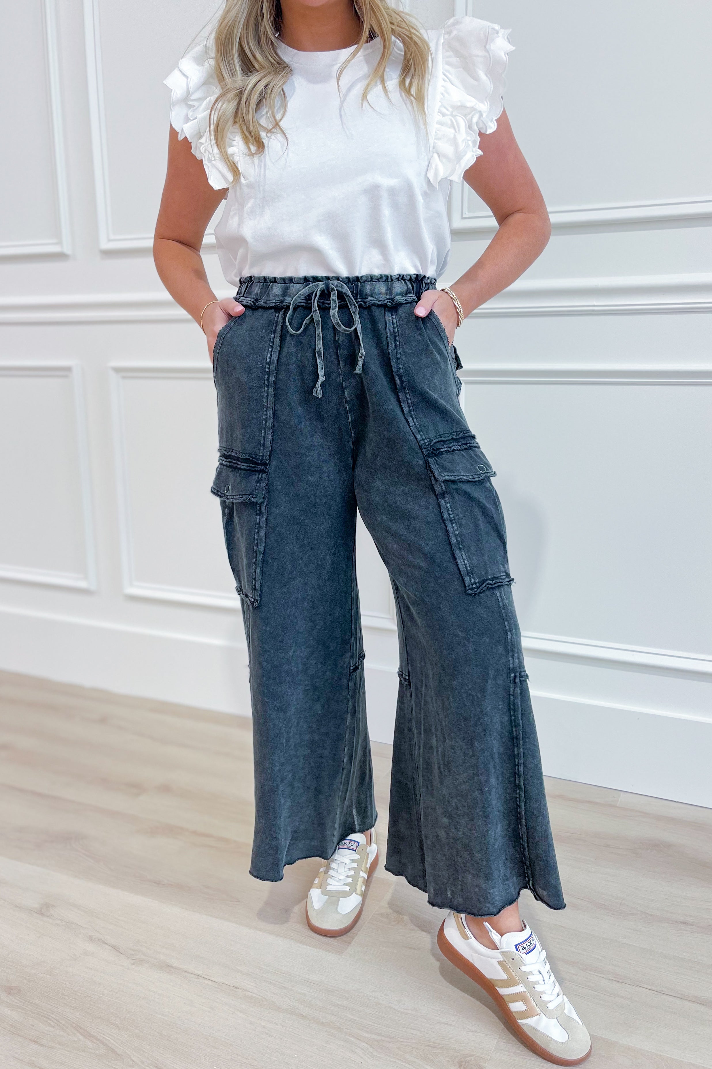 Mateo Mineral Washed Wide Leg Cargo Pants [S-3X] - Coremarkets