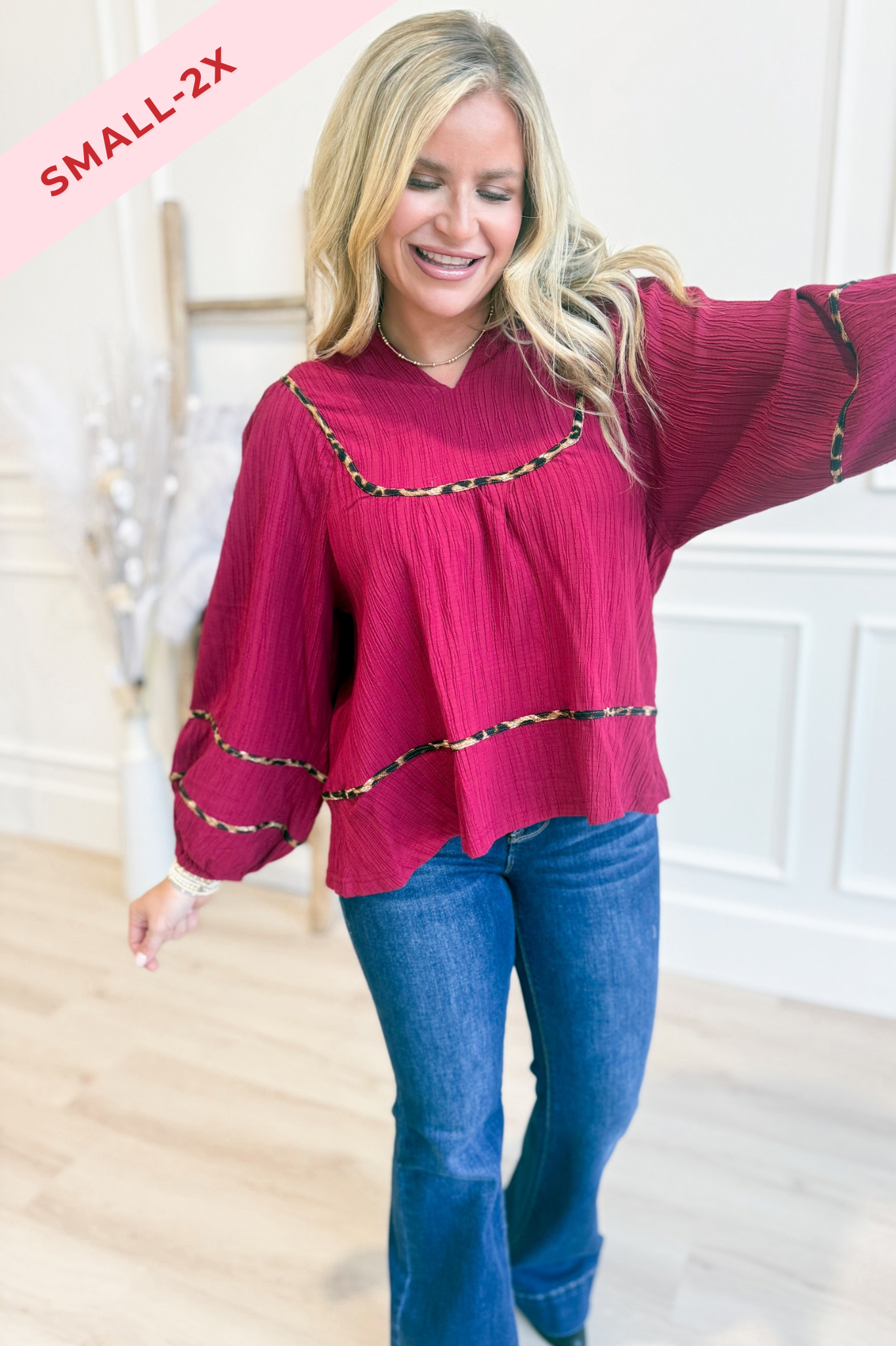 Stacie Leopard Trim Blouse Top - Coremarkets