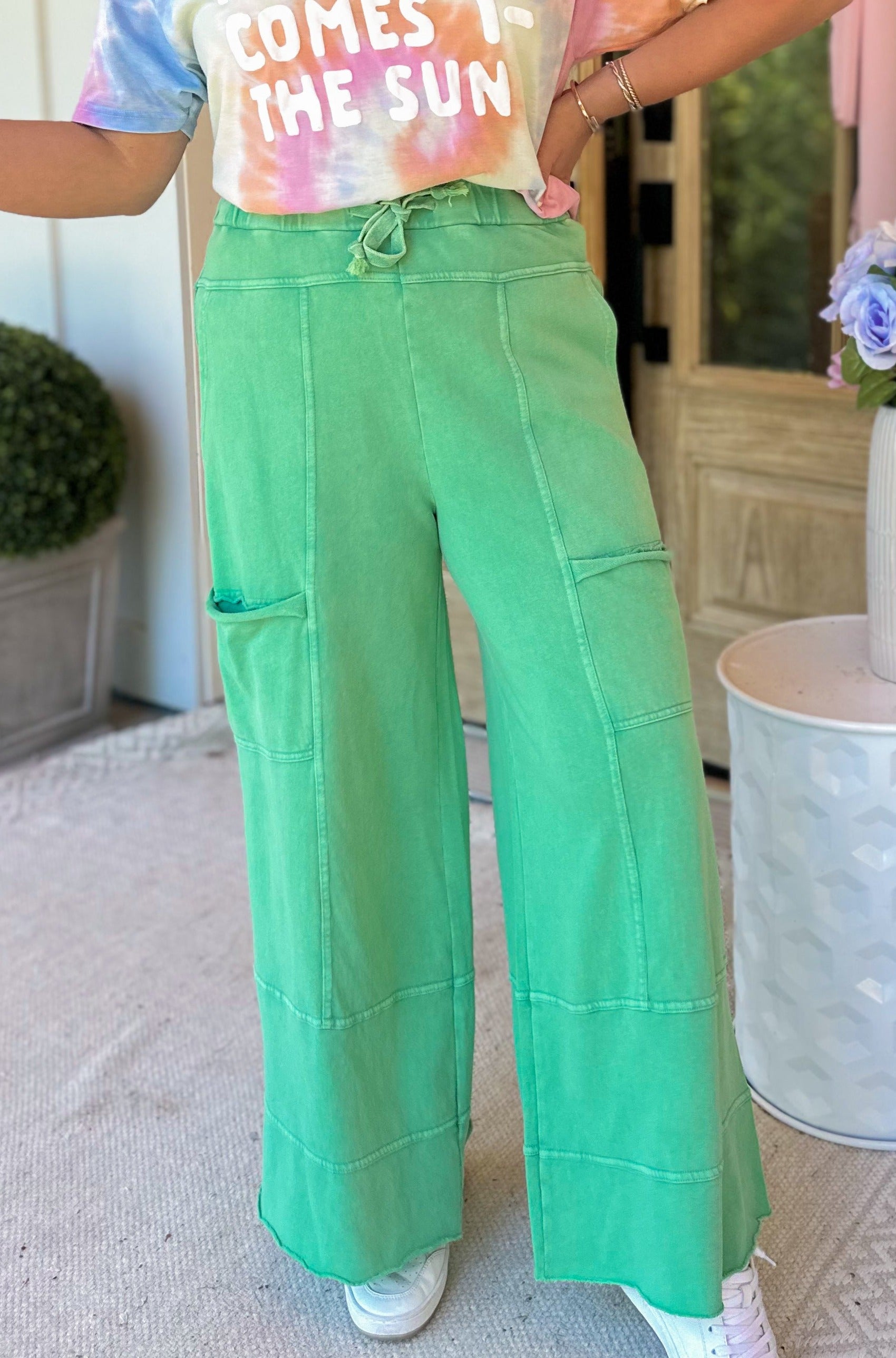 Bradley Mineral Washed Terry Knit Wide Leg Pants - Coremarkets