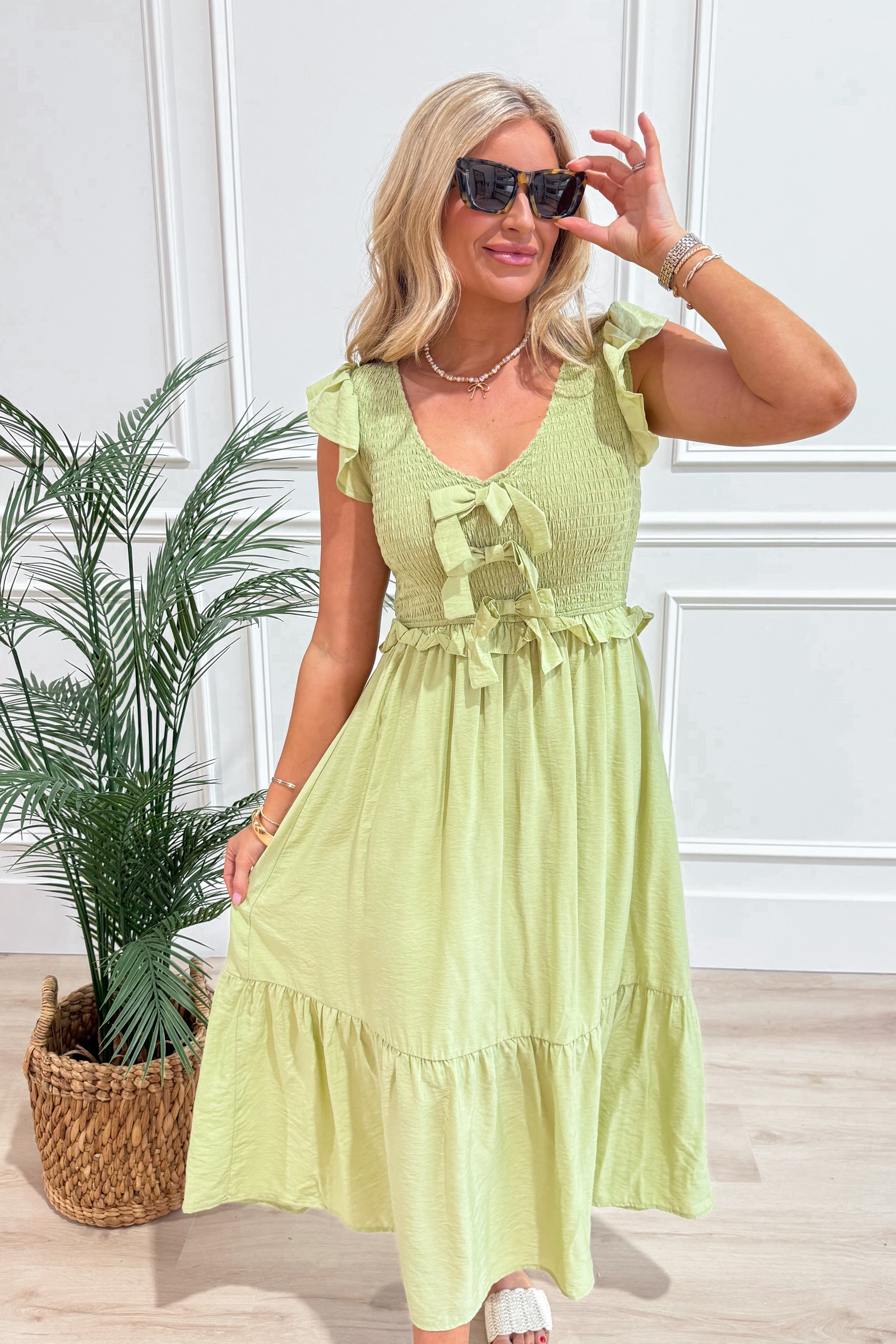 Nicole Front Bow Detail Midi Dress - Coremarkets