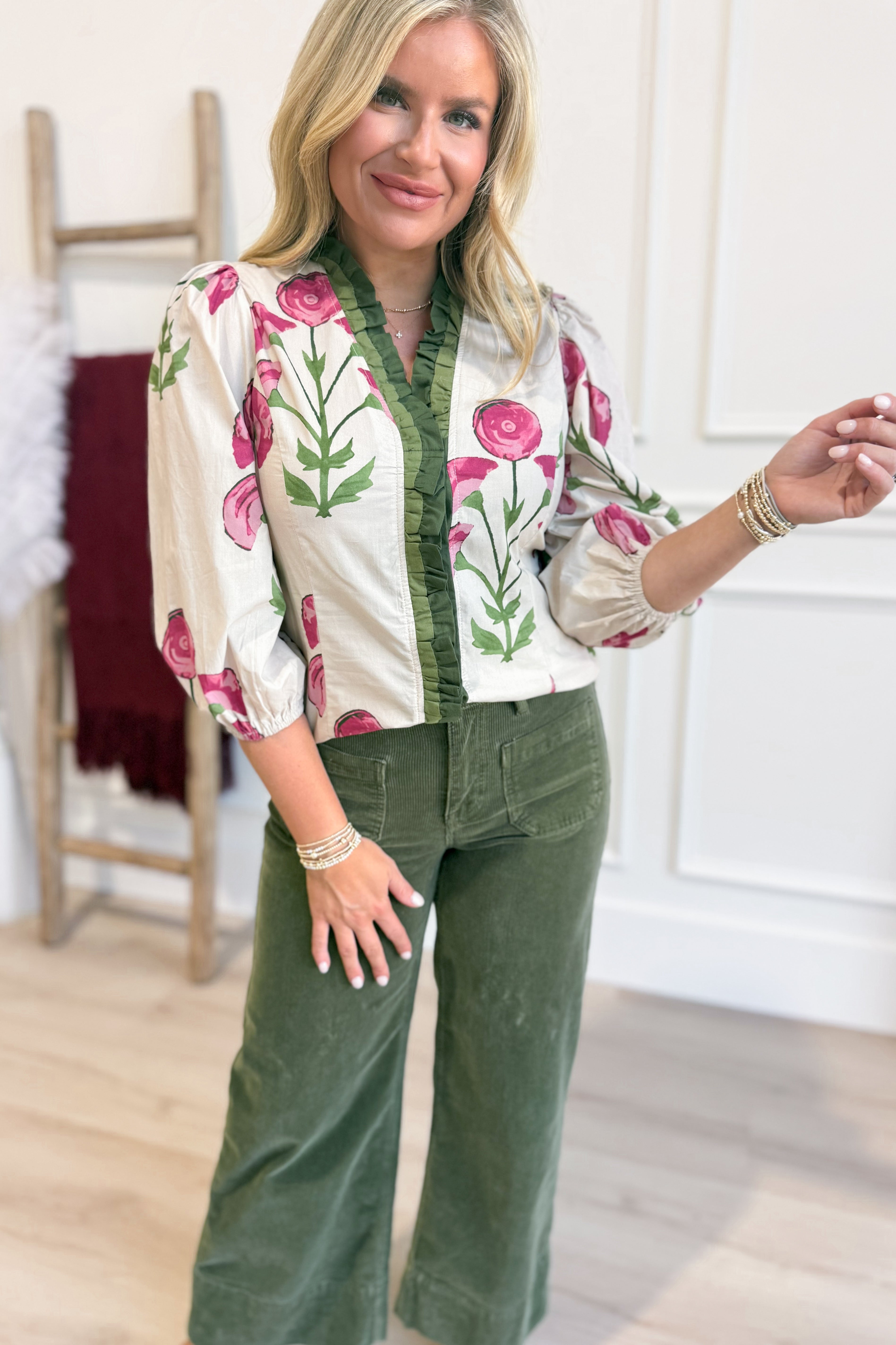 Joni Ruffle Trim Floral Top - Coremarkets