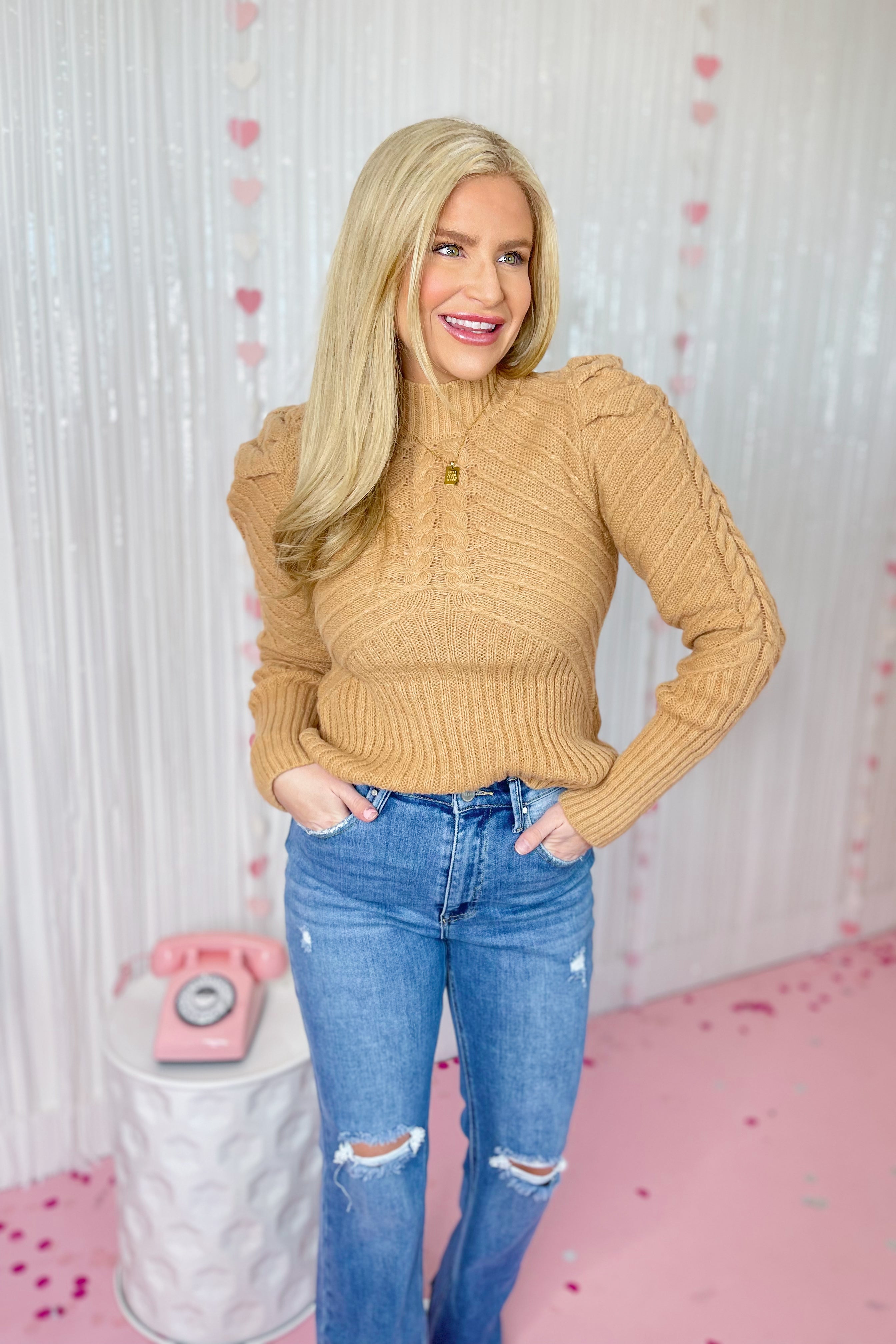 Darrin Mock Neck Puff Shoulder Sweater - Coremarkets