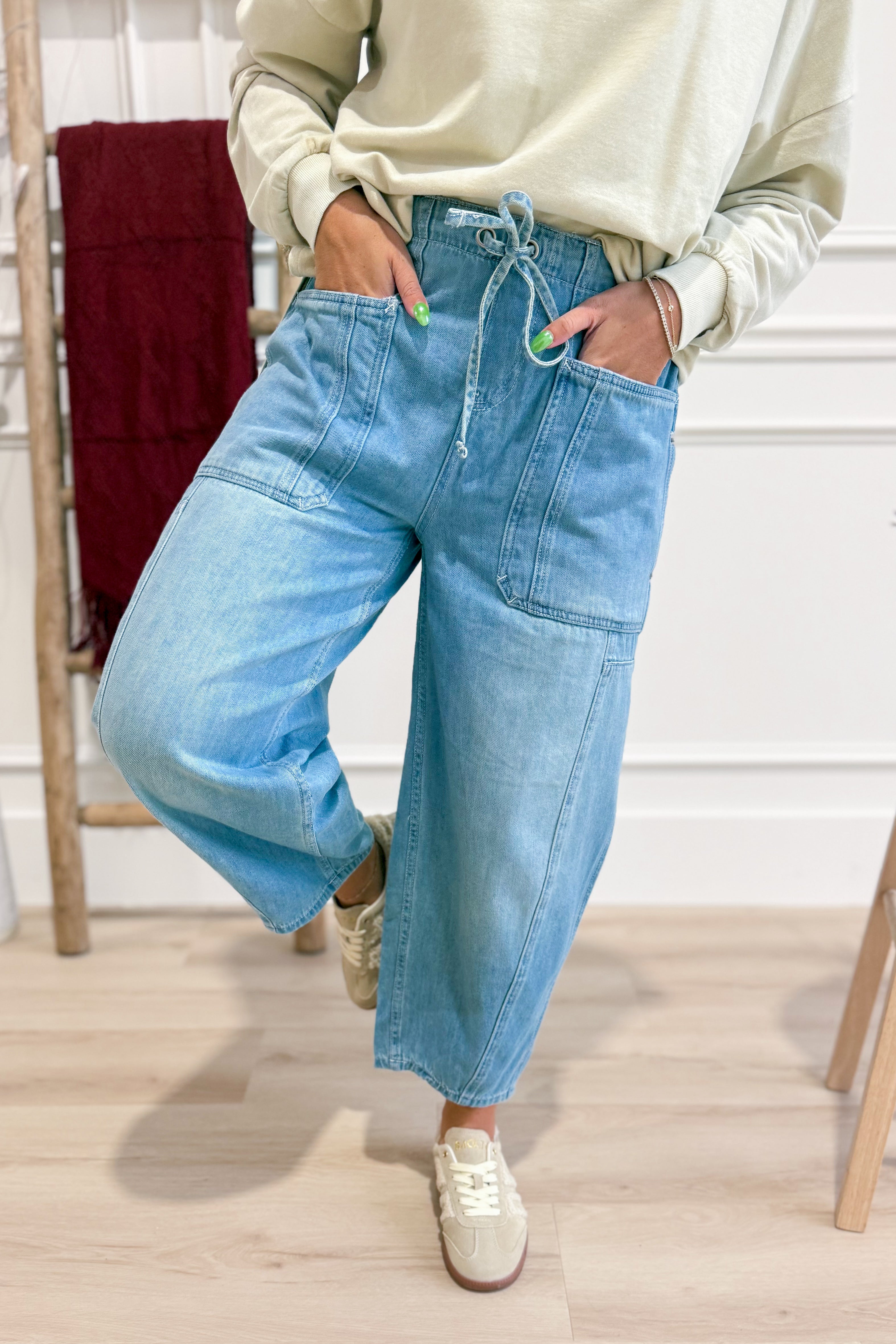 Corrine Denim Washed Barrel Pant - Coremarkets